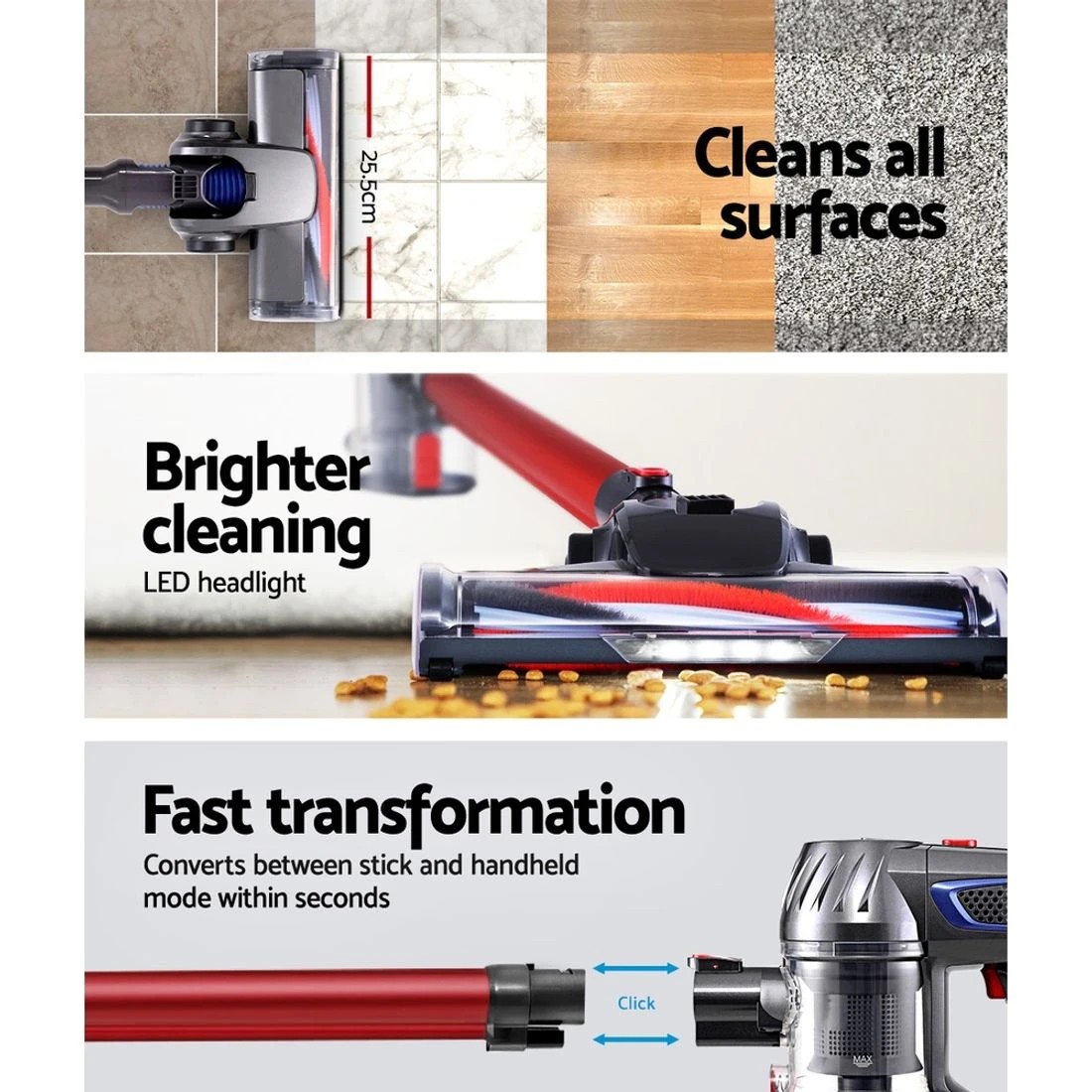 5 Devanti Stick Vacuum Cleaner Bagless Cordless Red 150W - Red, 5 of 7