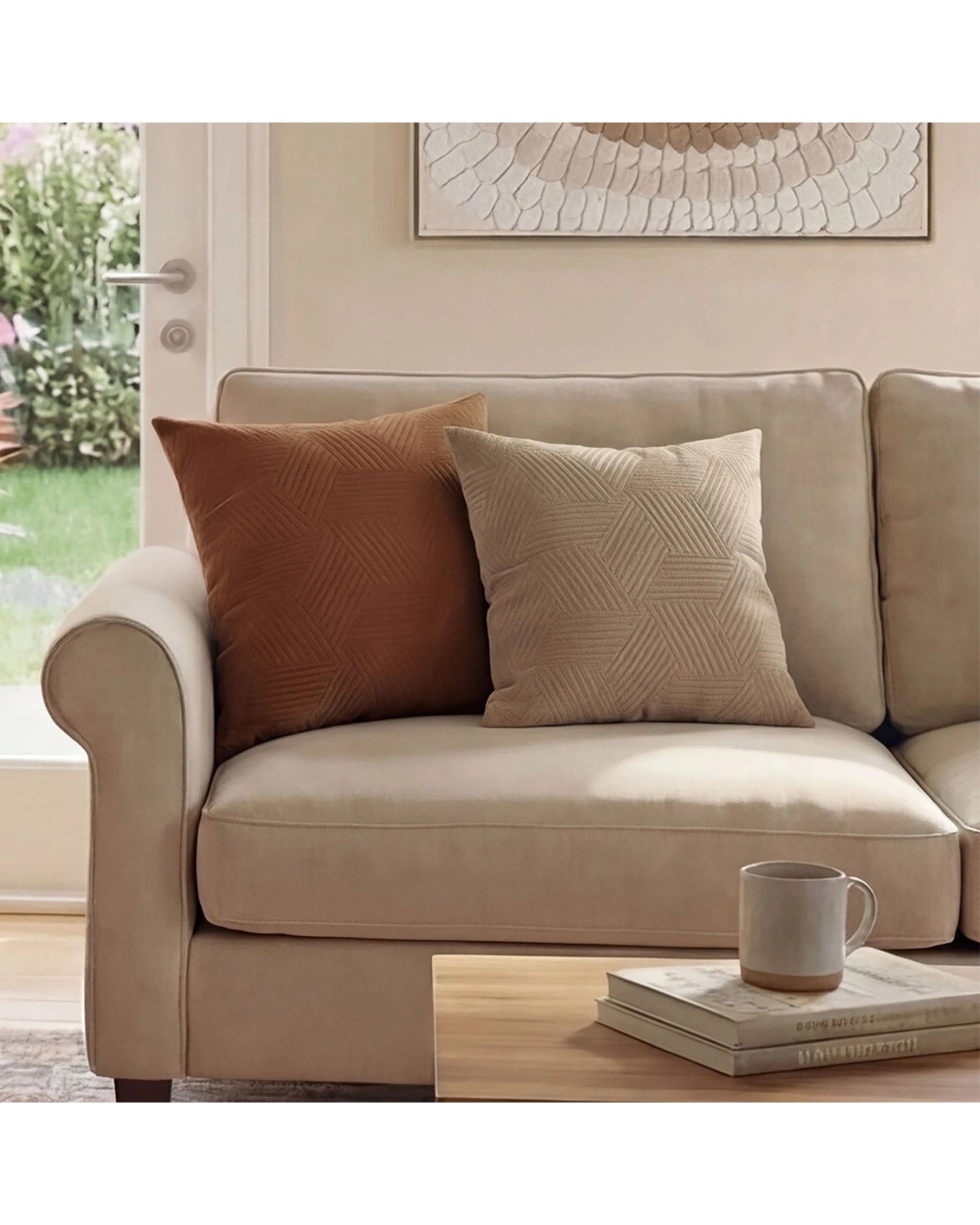 4 Urban Style Decorative Lounge Cushion Throw Pillow Taupe Lines 45x45cm - Beige, 4 of 7