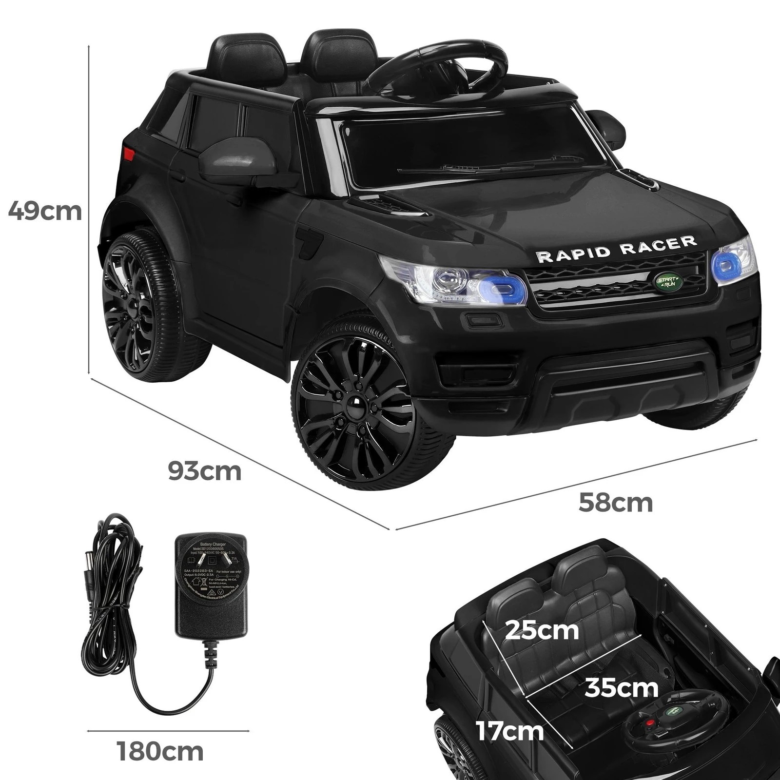 9 Alfordson Kids Ride On Car 12V Eletric Motor Remote Car Toy MP3 LED Light - Black, 9 of 10