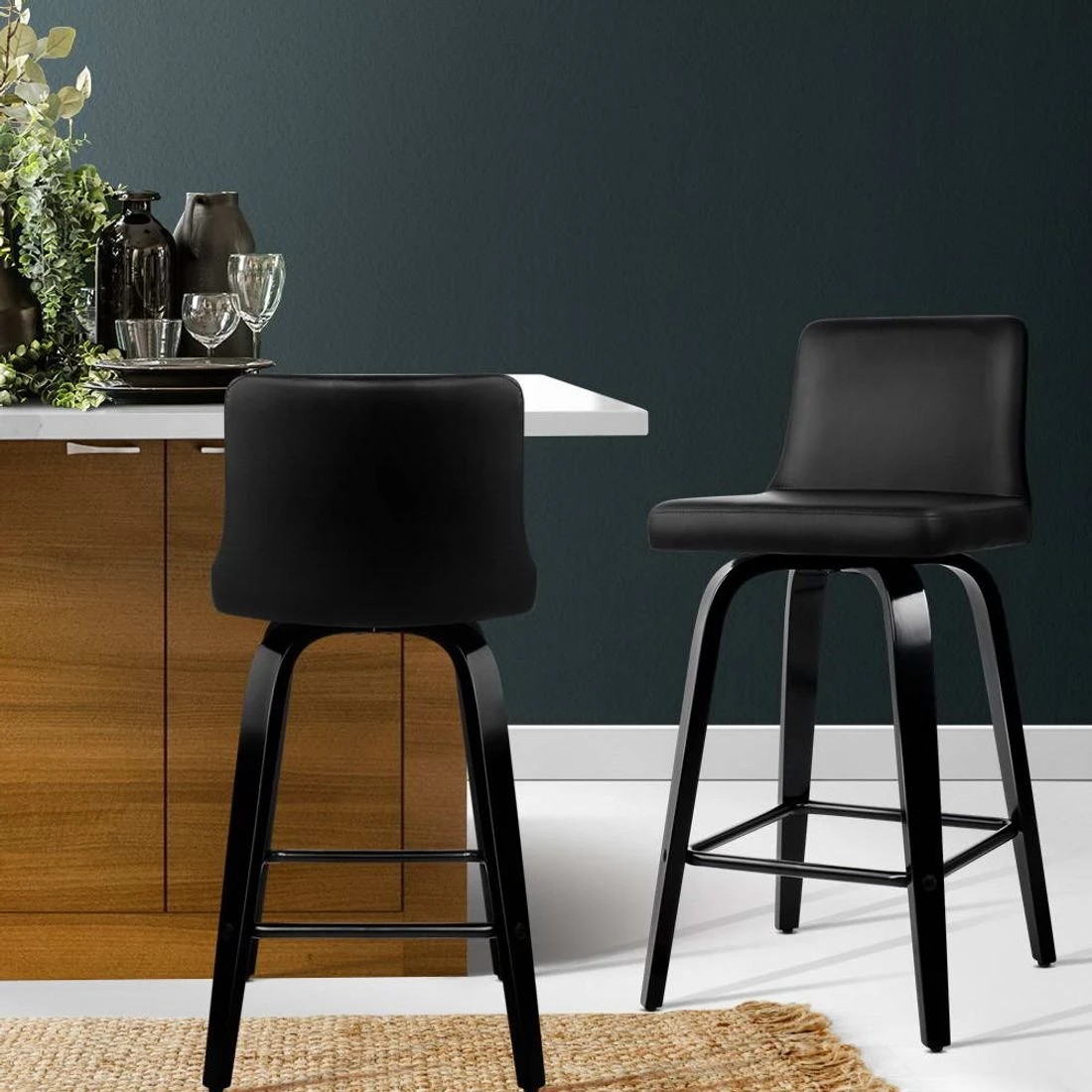 6 Artiss 2x Bar Stools Swivel Leather Padded - Black, 6 of 8