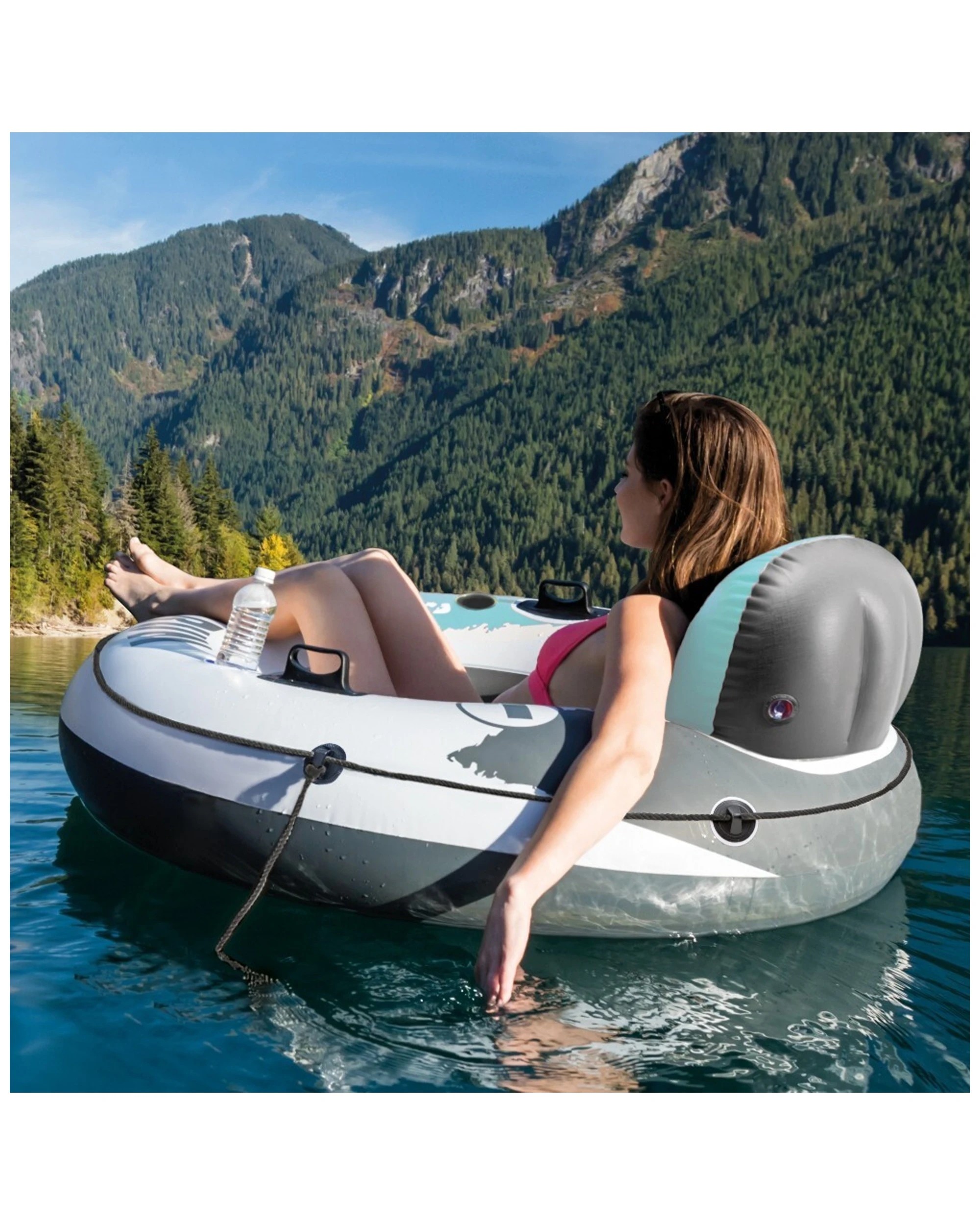 2 Intex 135cm River Ring Inflatable Water Tube Floating Seat/chair Cup Holders - White, 2 of 6