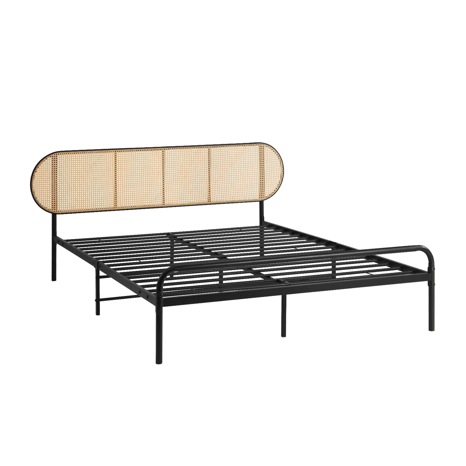1 Oikiture Bed Frame King Single Metal Base Platform With Rattan Headboard
 - Black, 1 of 9