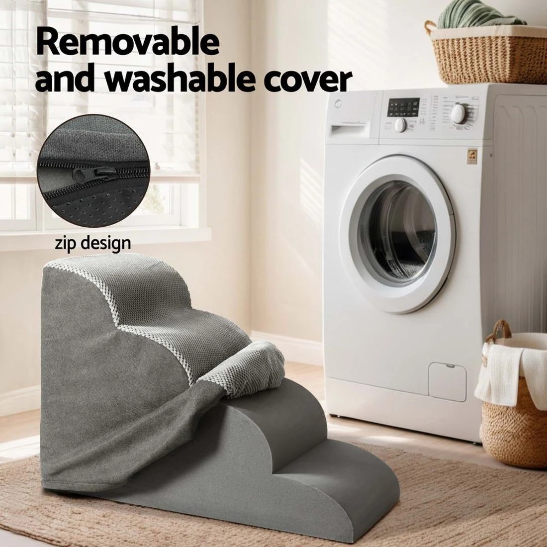 6 i.Pet Dog Ramp Steps Foam 4 Tier Pet Stairs For Bed Sofa Car Portable Indoor - Grey, 6 of 6