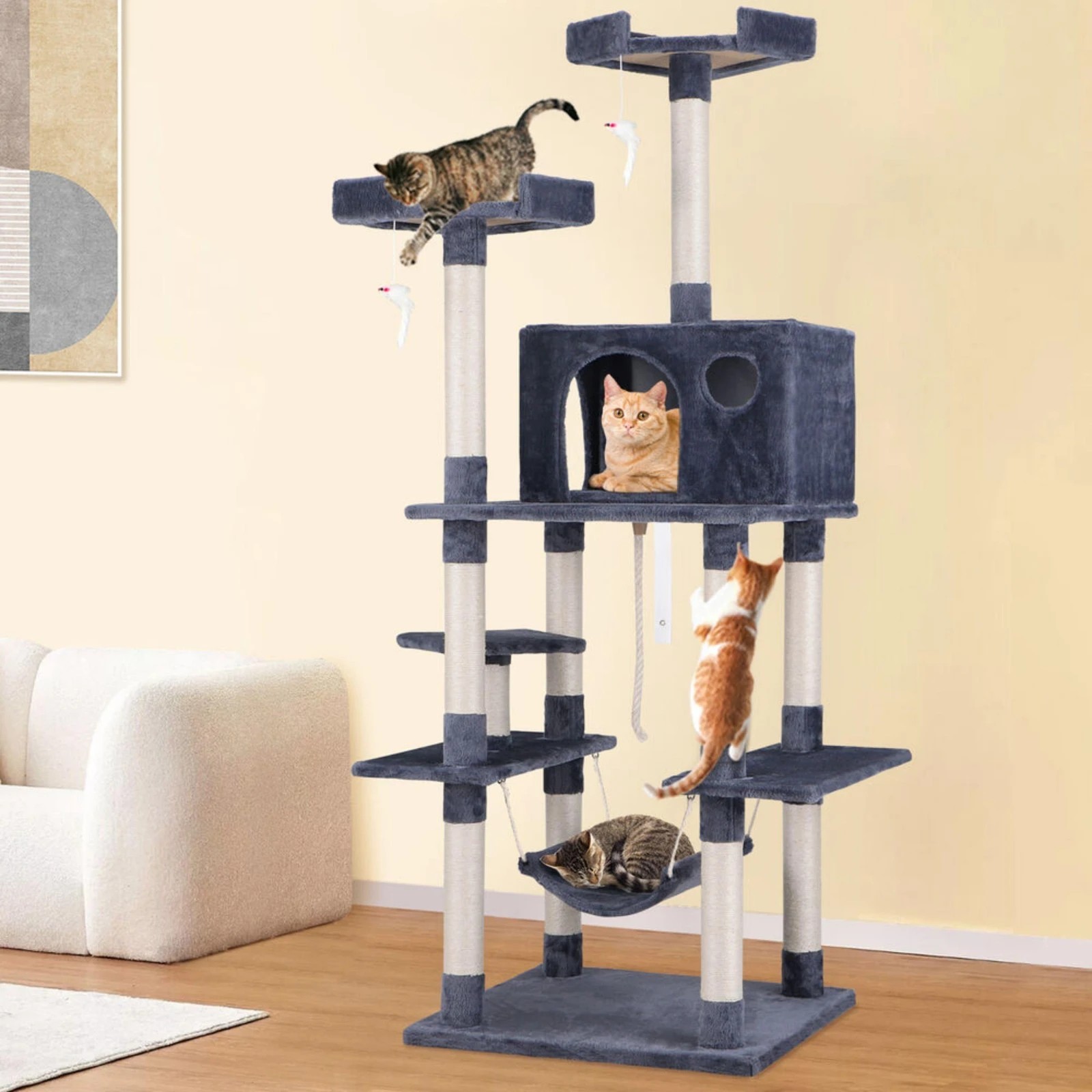 5 Beastie Cat Tree Scratching Post Scratcher Tower Condo House Furniture Wood 184cm - Grey, 5 of 5