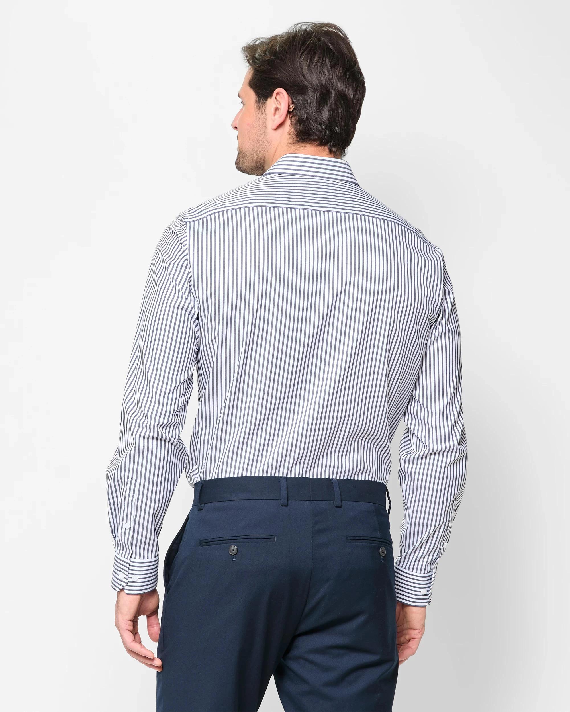 4 Preview Non Iron Long Sleeve Business Shirt NAVY STRIPE, 4 of 7