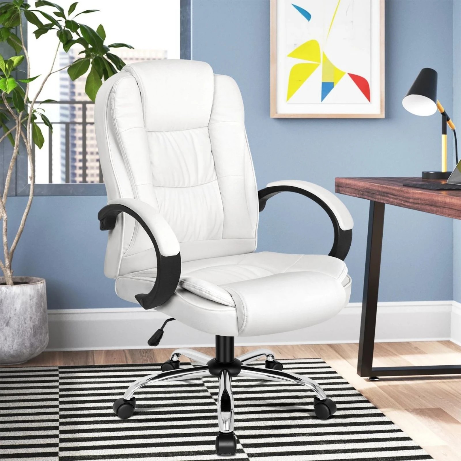 9 Alfordson Office Chair Executive PU Leather Computer Gaming Racer Seat - White, 9 of 10