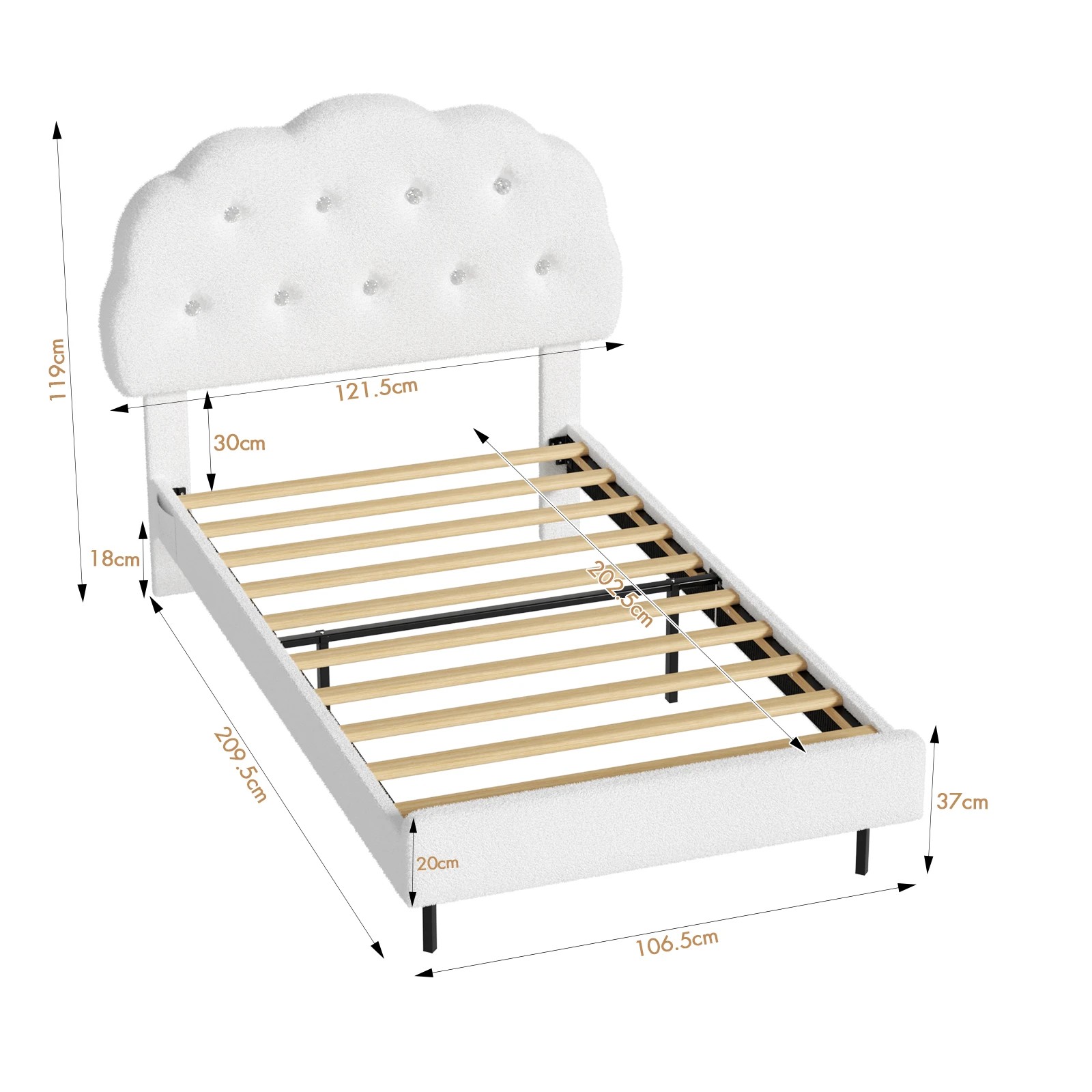 3 Advwin LED Floating Bed Frame with Adjustable Headboard and Storage Bags King Single - White, 3 of 7