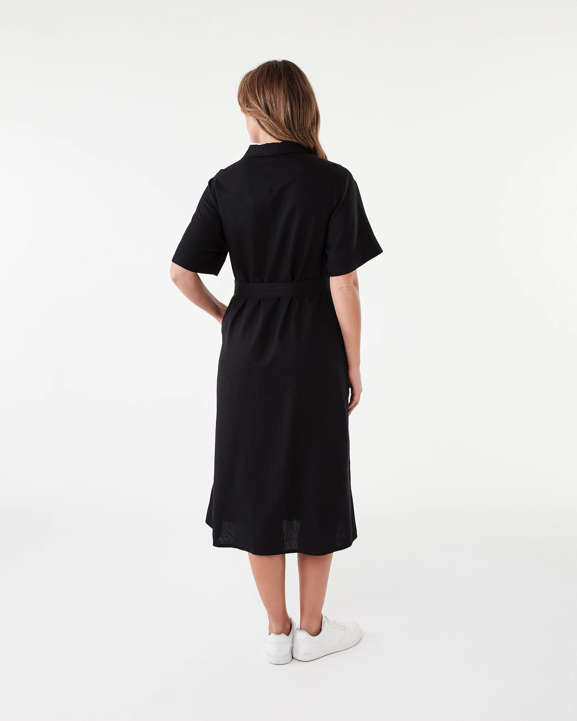 3 Short Sleeve Belted Midi Shirt Dress Black, 3 of 7