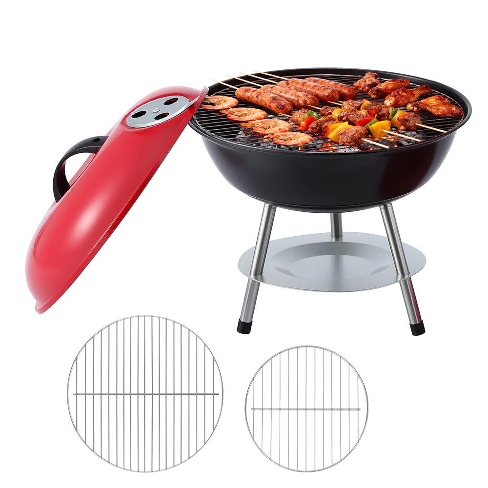 1 Grillz Charcoal BBQ Grill Portable with Lid for Camping Outdoor - Red, 1 of 6