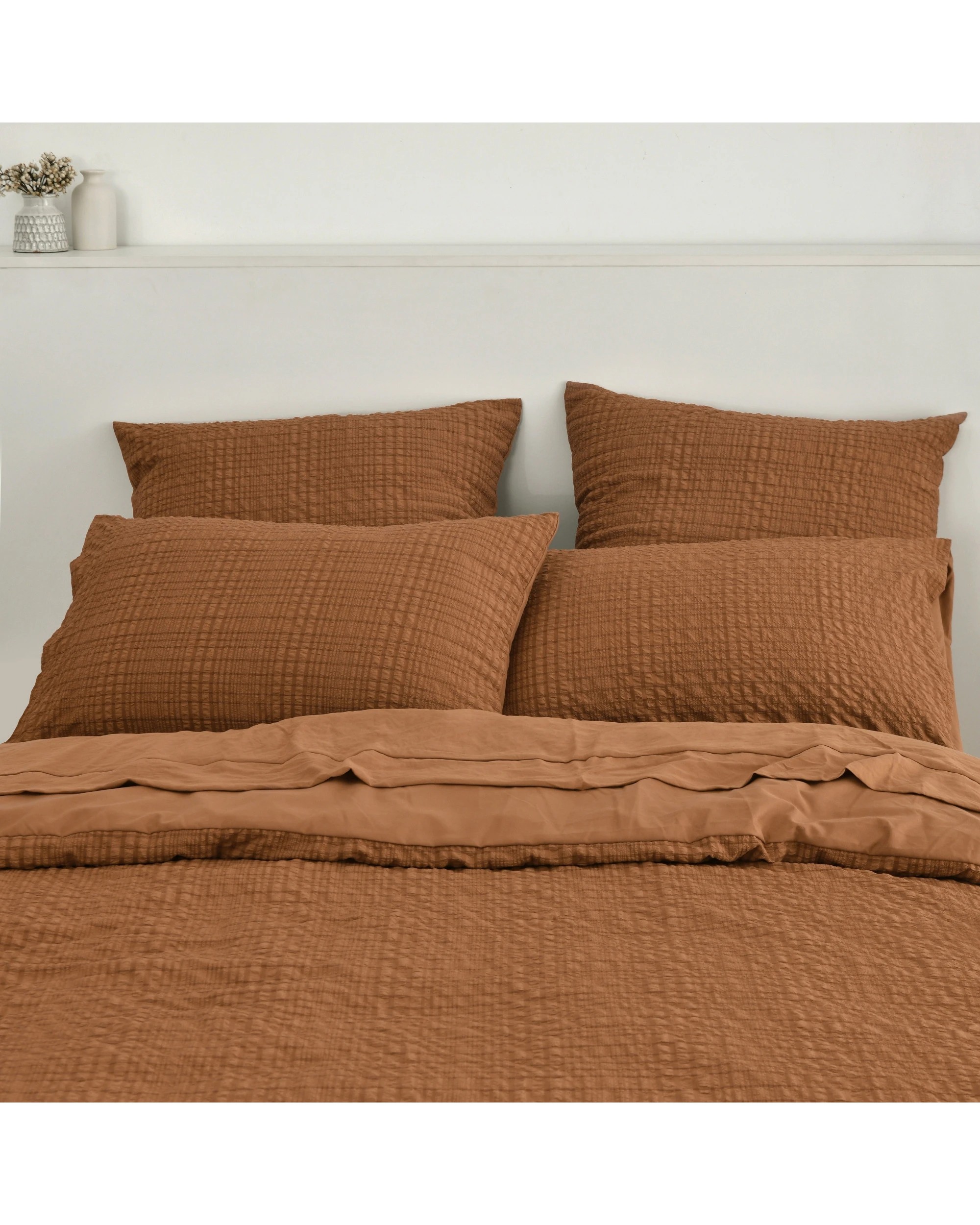 3 Dreamaker Ellis Seersucker Quilt Cover Set - Single Bed - Rust, 3 of 7
