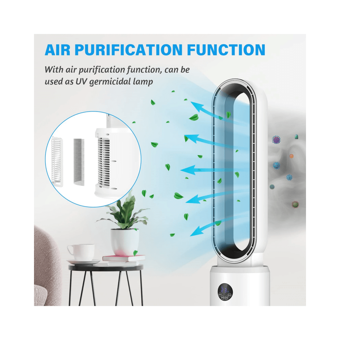 3 Advwin Bladeless Tower Fan Portable Electric Standing Floor Fan Air Circulator With Remote 24-Speeds Adjustable, White, 3 of 7