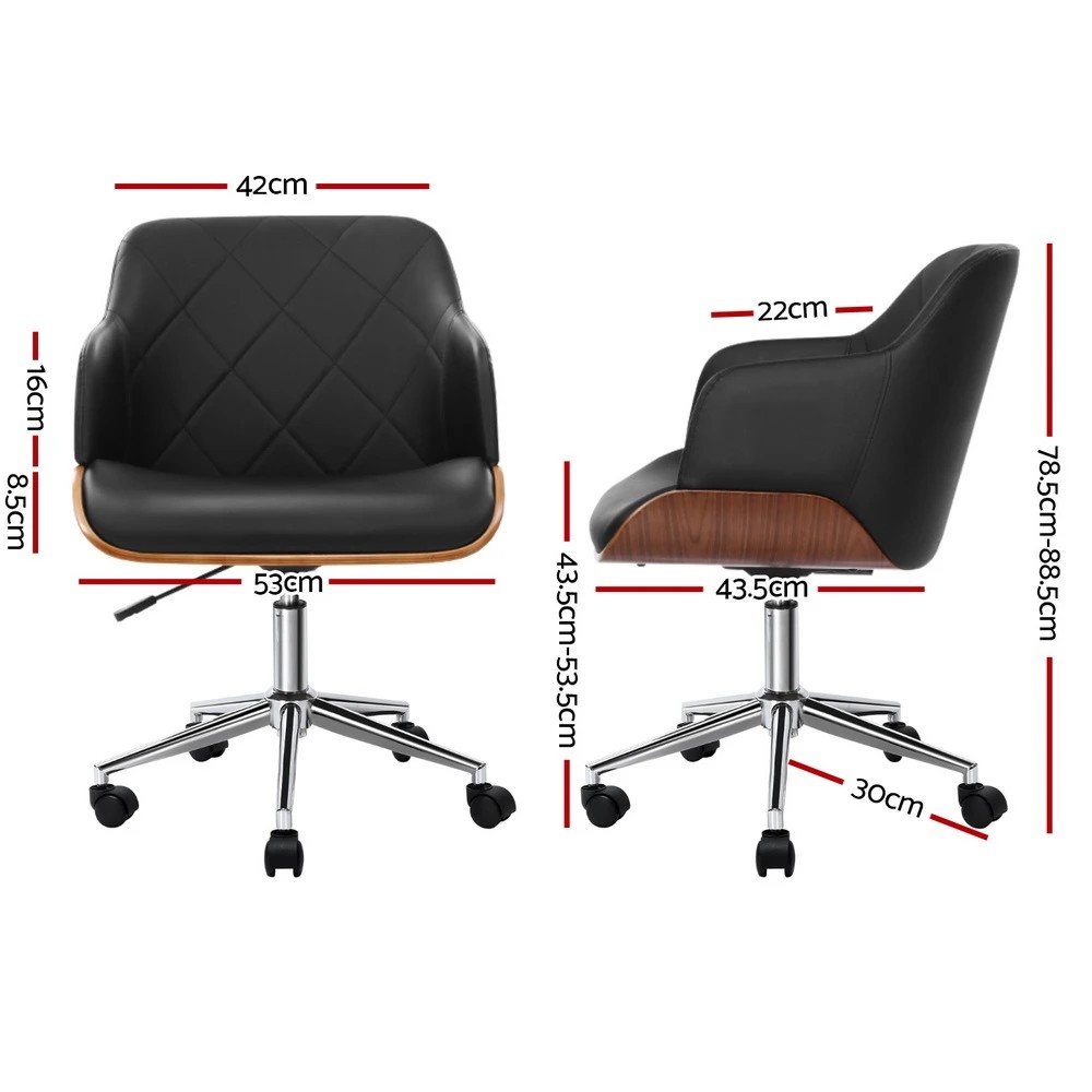 2 Artiss Wooden Office Chair Fabric Seat - Black, 2 of 5