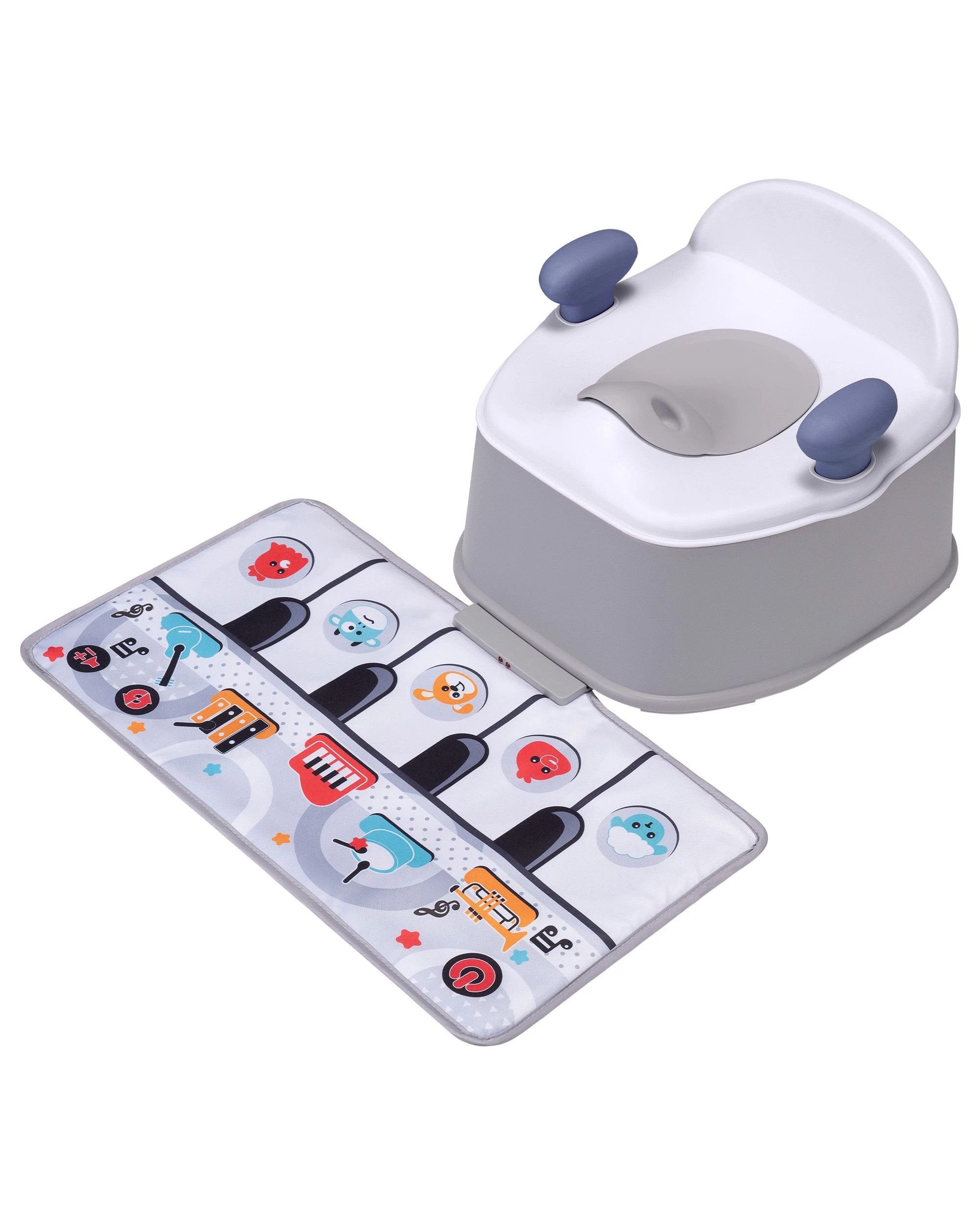 1 PlayPals 3-in-1 Kids Potty Toilet Trainer Toddler Toilet Training Seat w/ Interactive Musical Mat Grey, 1 of 10