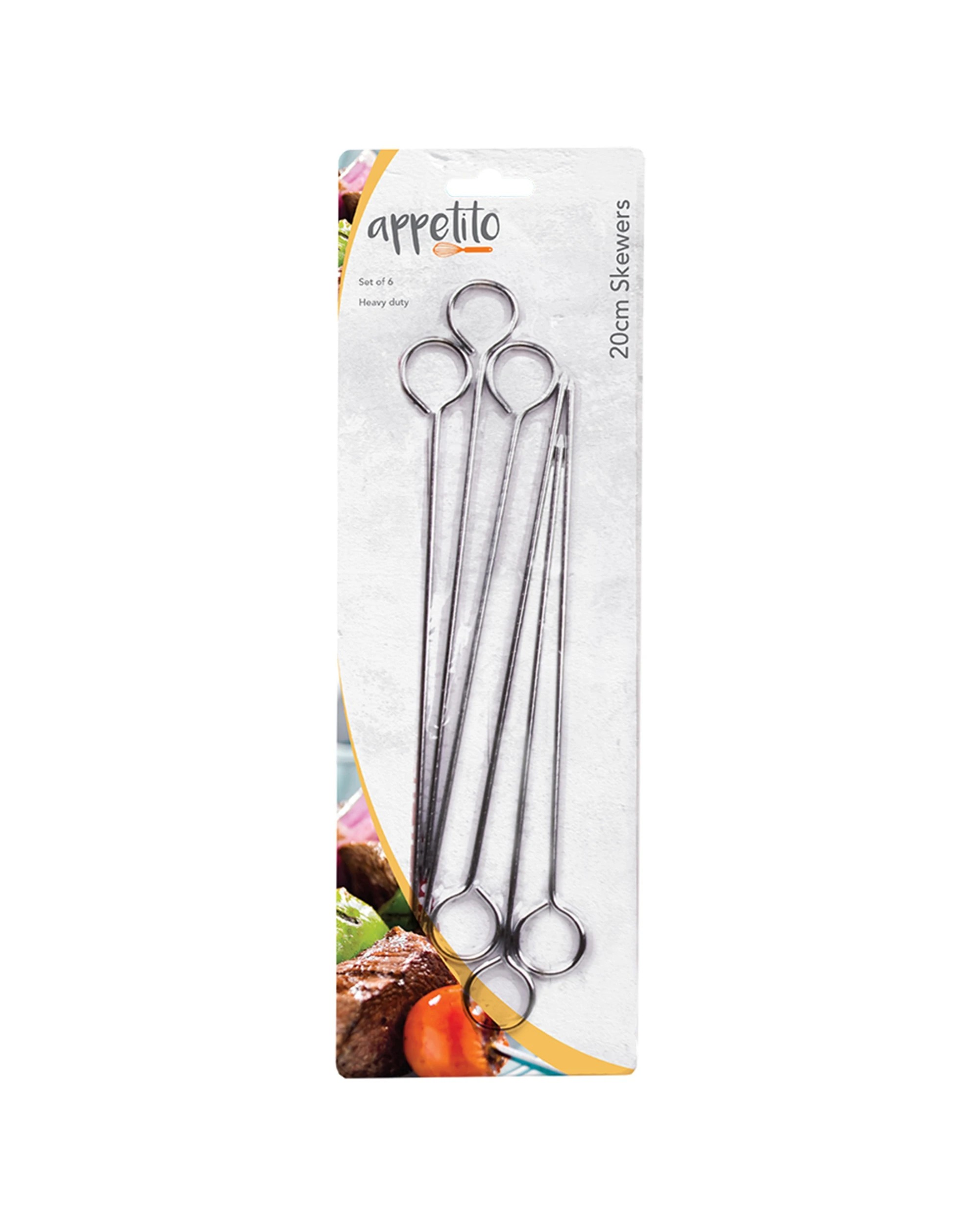2 Appetito 6pc Skewers 20cm Home Kitchen Cooking Heavy Duty Turning - Metallic, 2 of 2