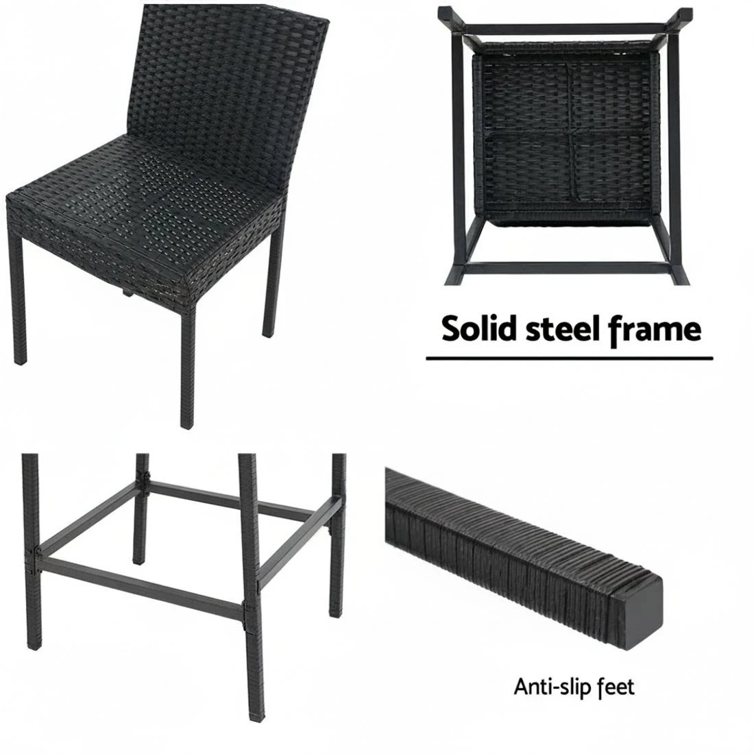 4 Gardeon 4-Piece Outdoor Bar Stools Dining Chair Bar Stools Rattan Furniture - Black, 4 of 6