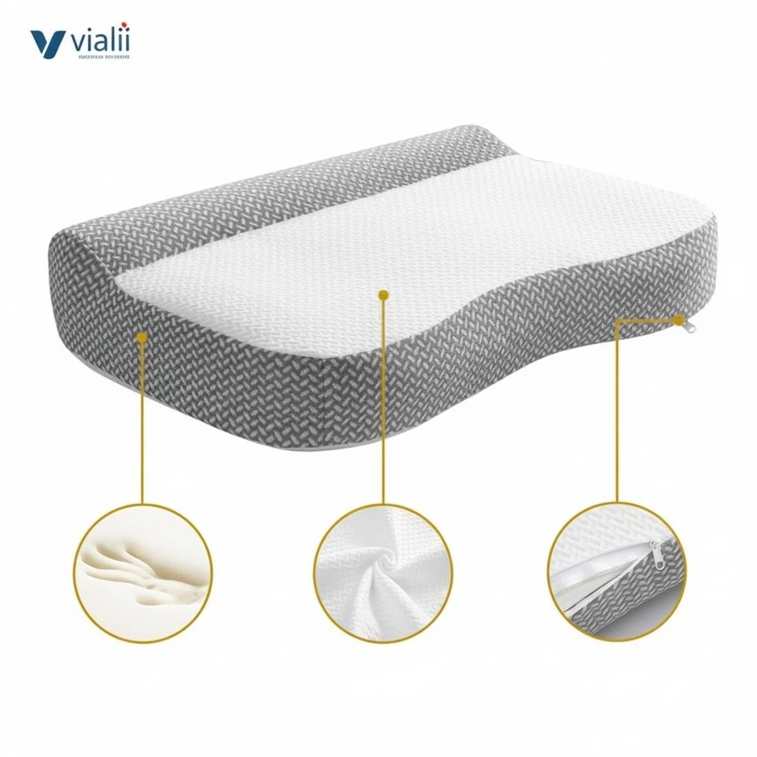 4 Giselle Bedding Contour Memory Foam Pillow Ergonomic Cervical Support Adjustable Height Removable Washable Cover - grey, 4 of 5