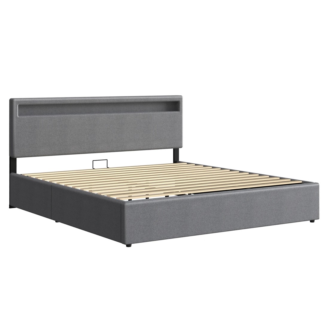 10 Alfordson Bed Frame King Size RGB LED Gas Lift Storage Base Fbric Luchino - Grey, 10 of 10