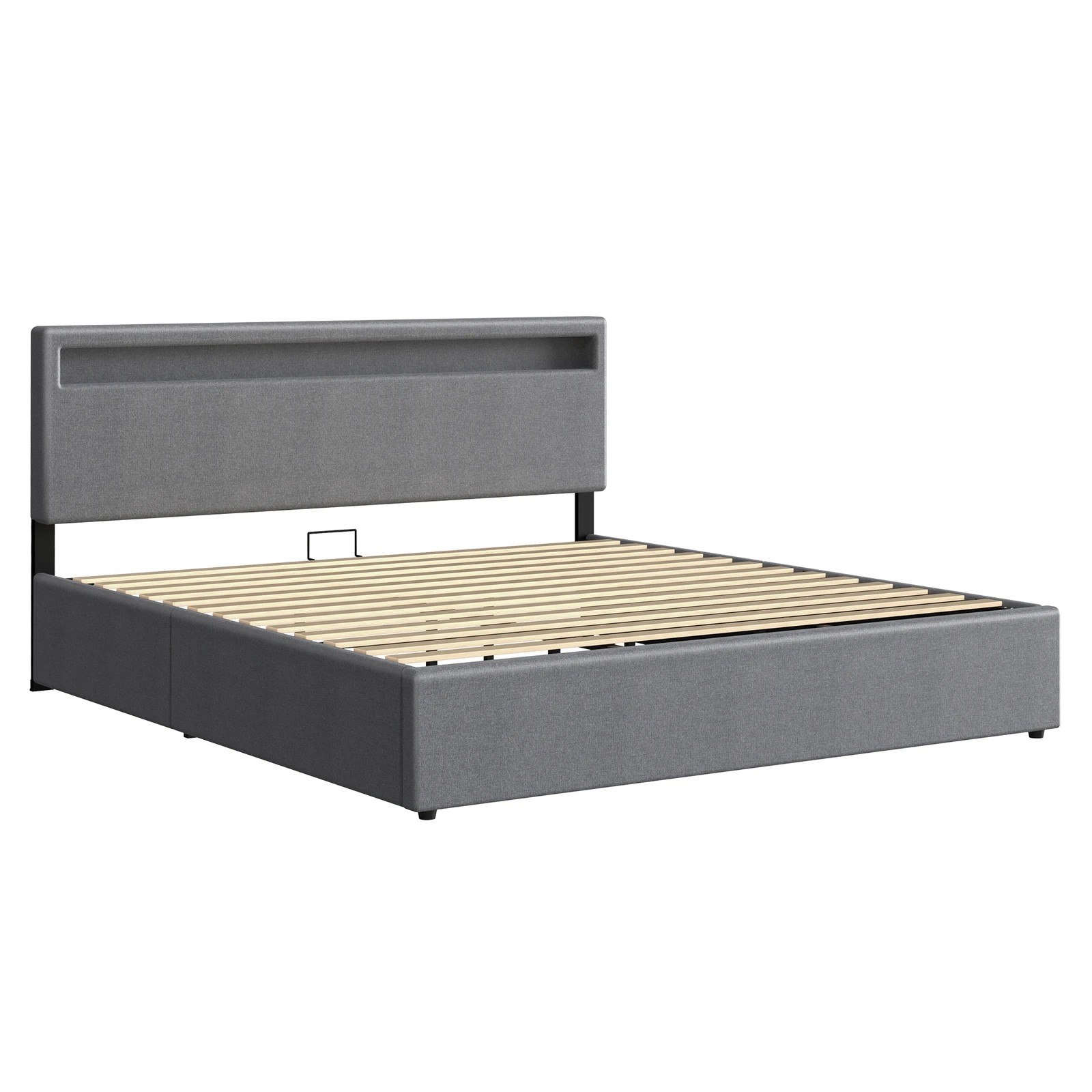 10 Alfordson Bed Frame King Size RGB LED Gas Lift Storage Base Fbric Luchino - Grey, 10 of 10