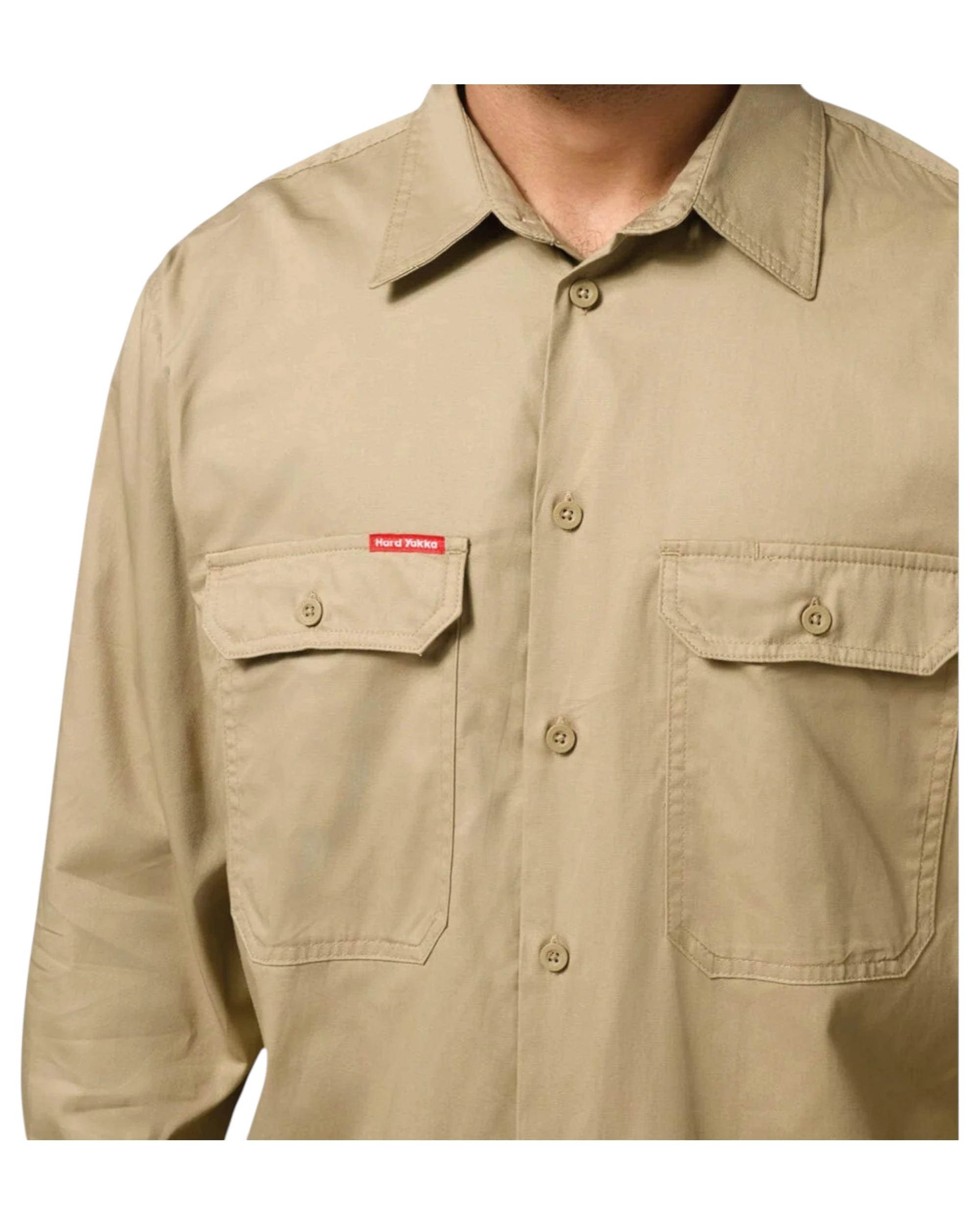 4 Hard Yakka 2 Pack Mens Long Sleeve Lightweight Drill Ventilated Shirt KHAKI, 4 of 7