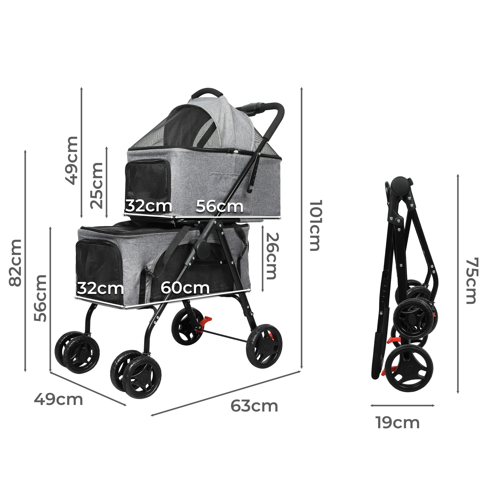 3 Pawz Pet Stroller 3In1 For Large Dogs 50Kg Capacity In Coulor - Grey, 3 of 8