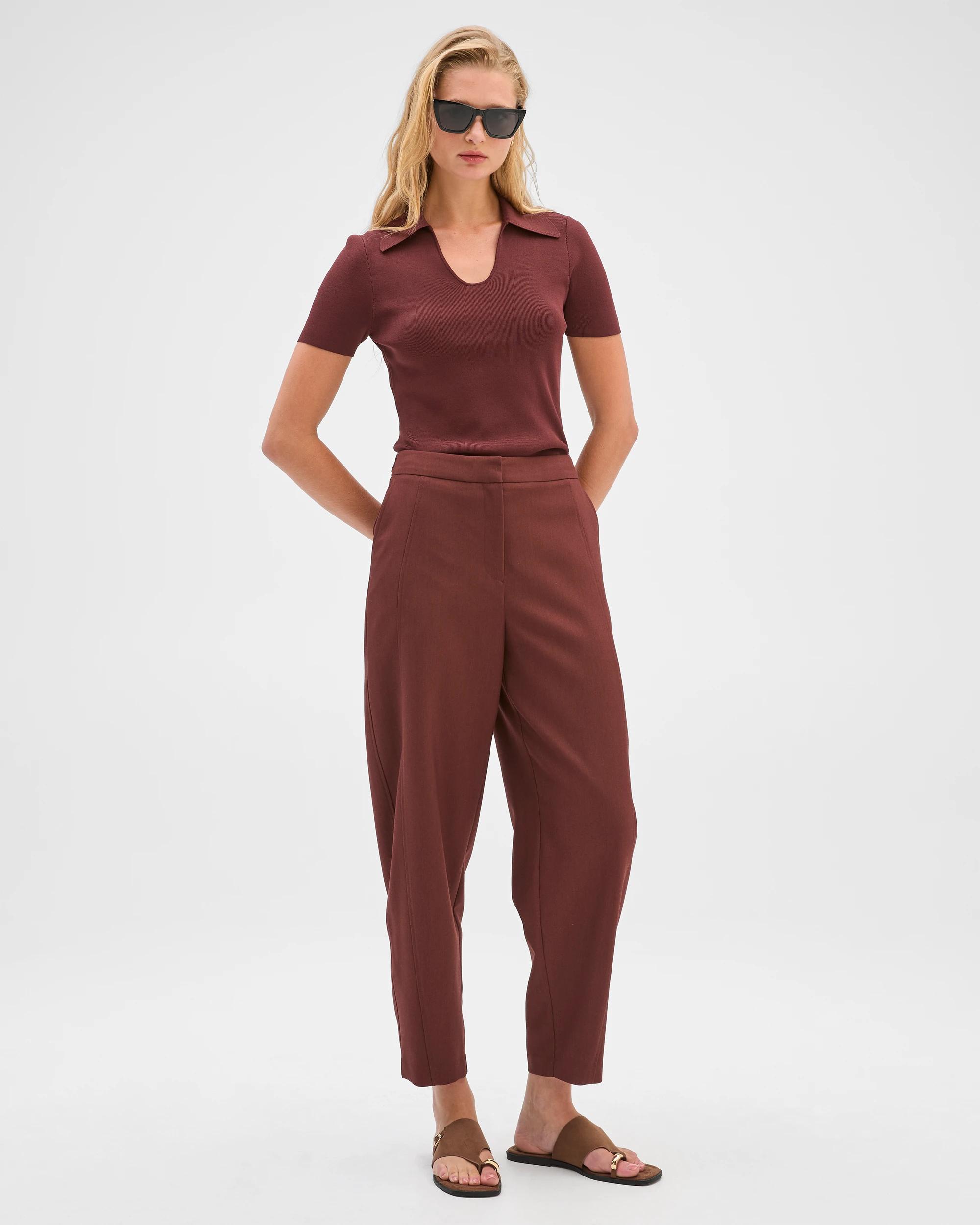 6 Preview Tailored Barrel Leg Pants RUM RAISIN, 6 of 10