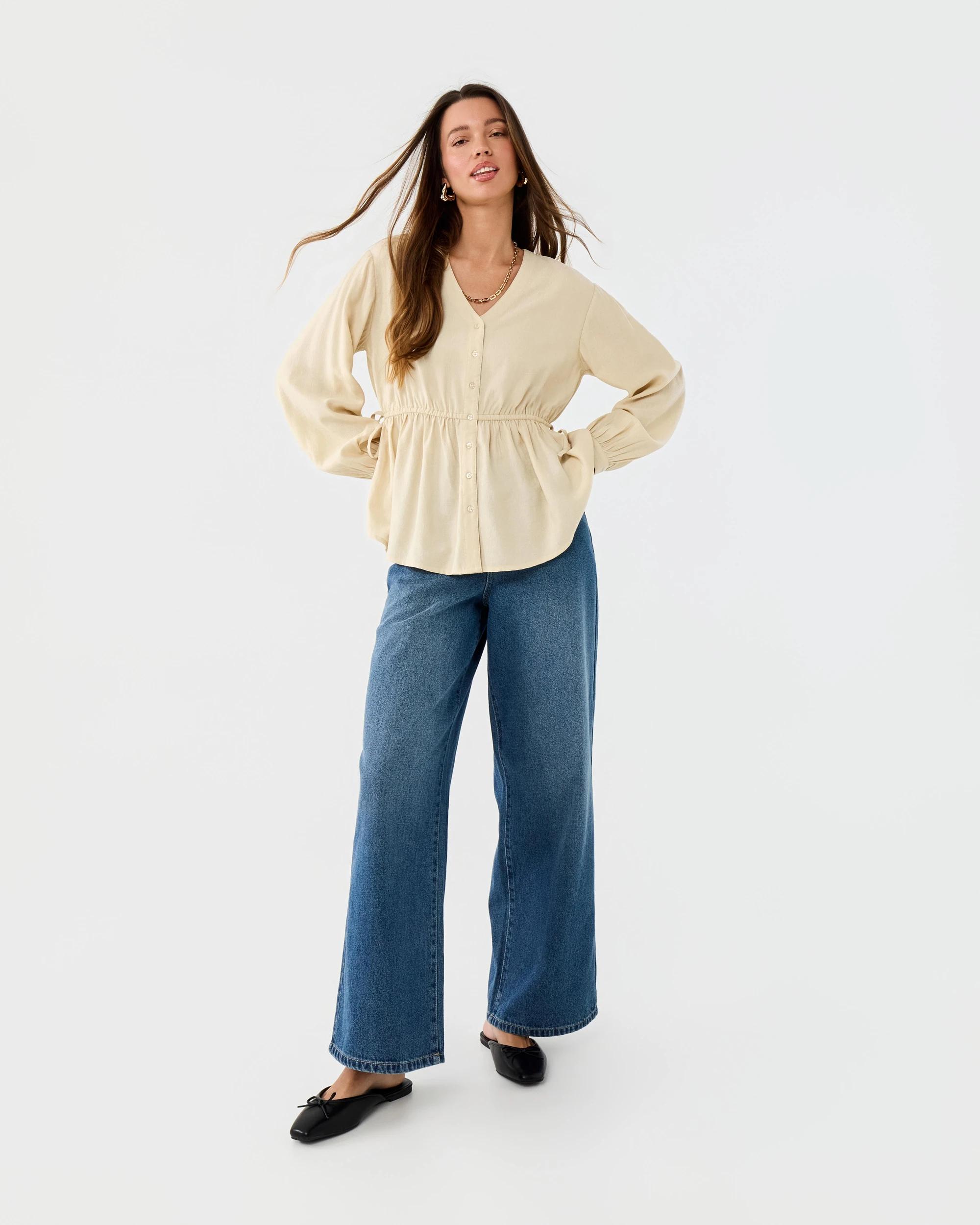 2 Long Sleeve Ruched Tie Top Vanilla, 2 of 7