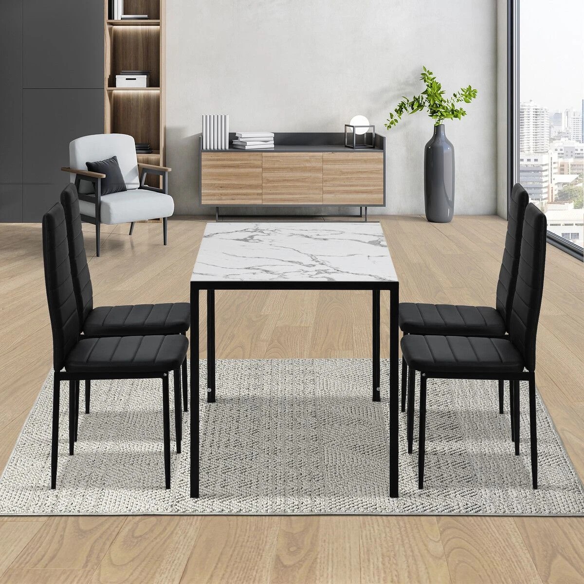 2 Ausway Marble Dining Table Set 4 Chairs Faux Marble Large Glossy Desk, 2 of 7