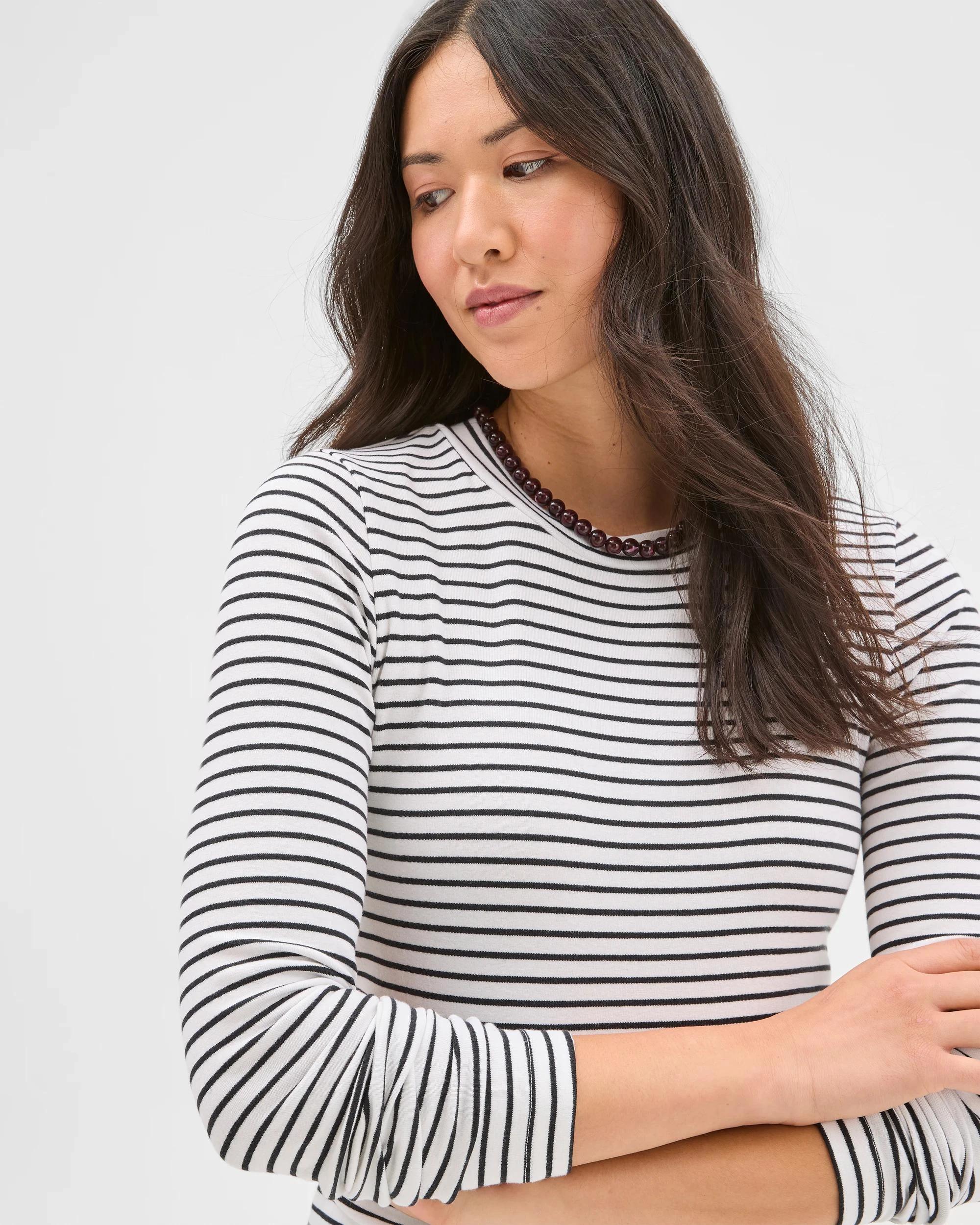6 Target Woman Soft Touch Long Sleeve Striped T-Shirt CLOUD DANCER/BLACK, 6 of 8
