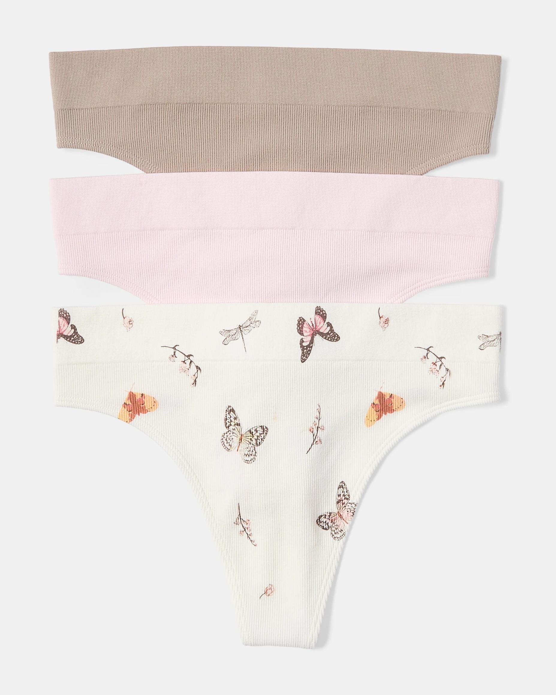 1 3 Pack Seamfree Rib G-String Briefs Butterfly, 1 of 10