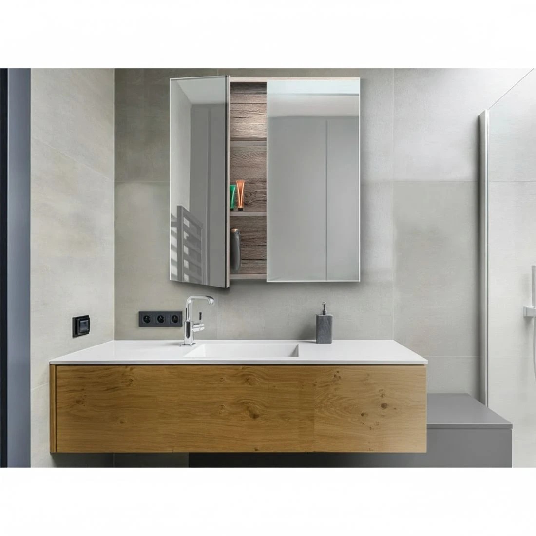 2 Cefito Bathroom Mirror Cabinet 600x720mm Oak - Natural, 2 of 5