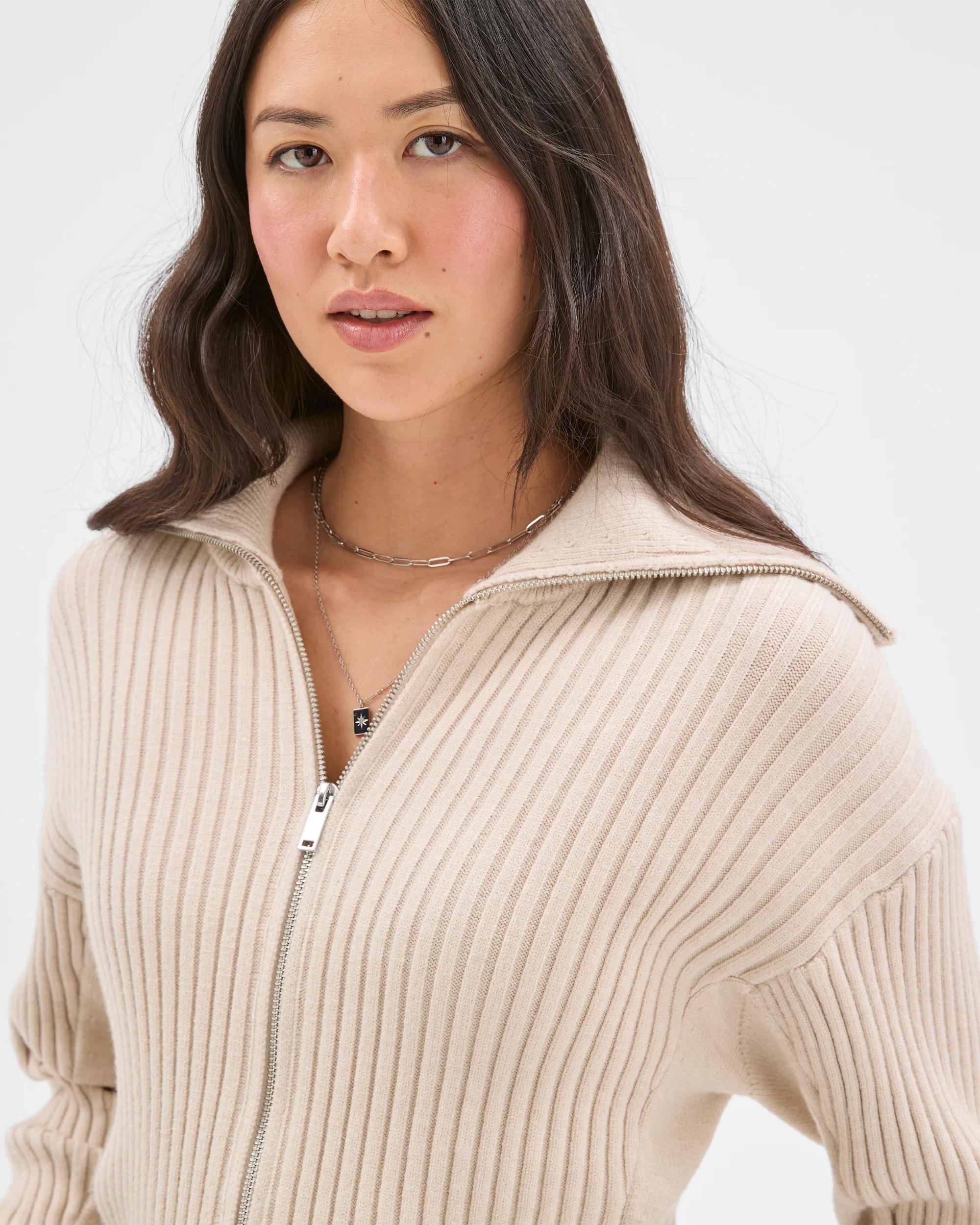 5 Target Woman Clean Knit Rib Zip Through Jumper BIRCH MARLE, 5 of 7