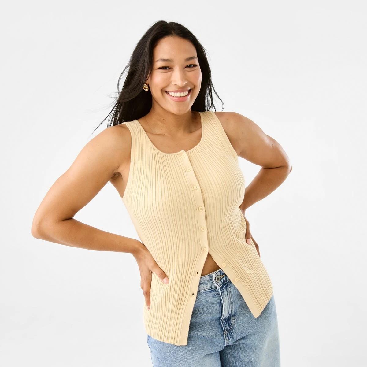 1 Sleeveless Boat Neck Vest Ylw Straw, 1 of 7