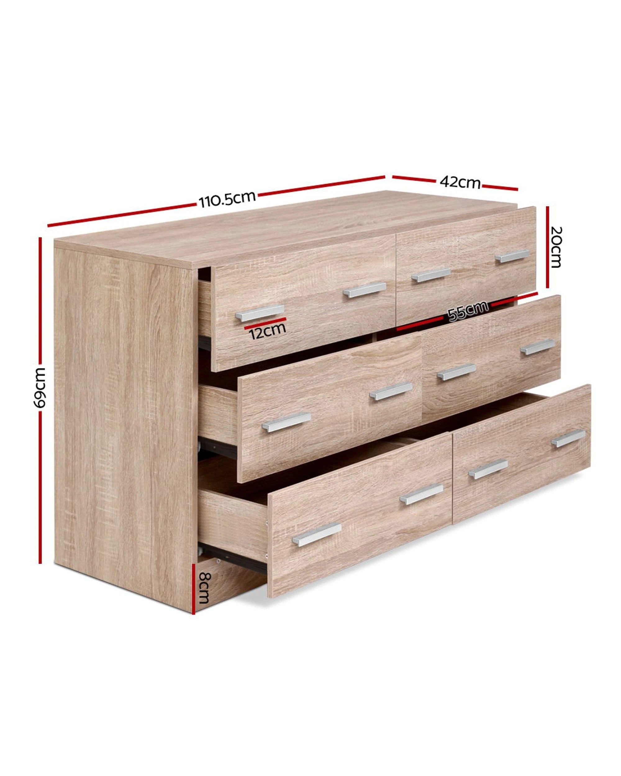 2 Artiss 6 Chest of Drawers - Natural, 2 of 8