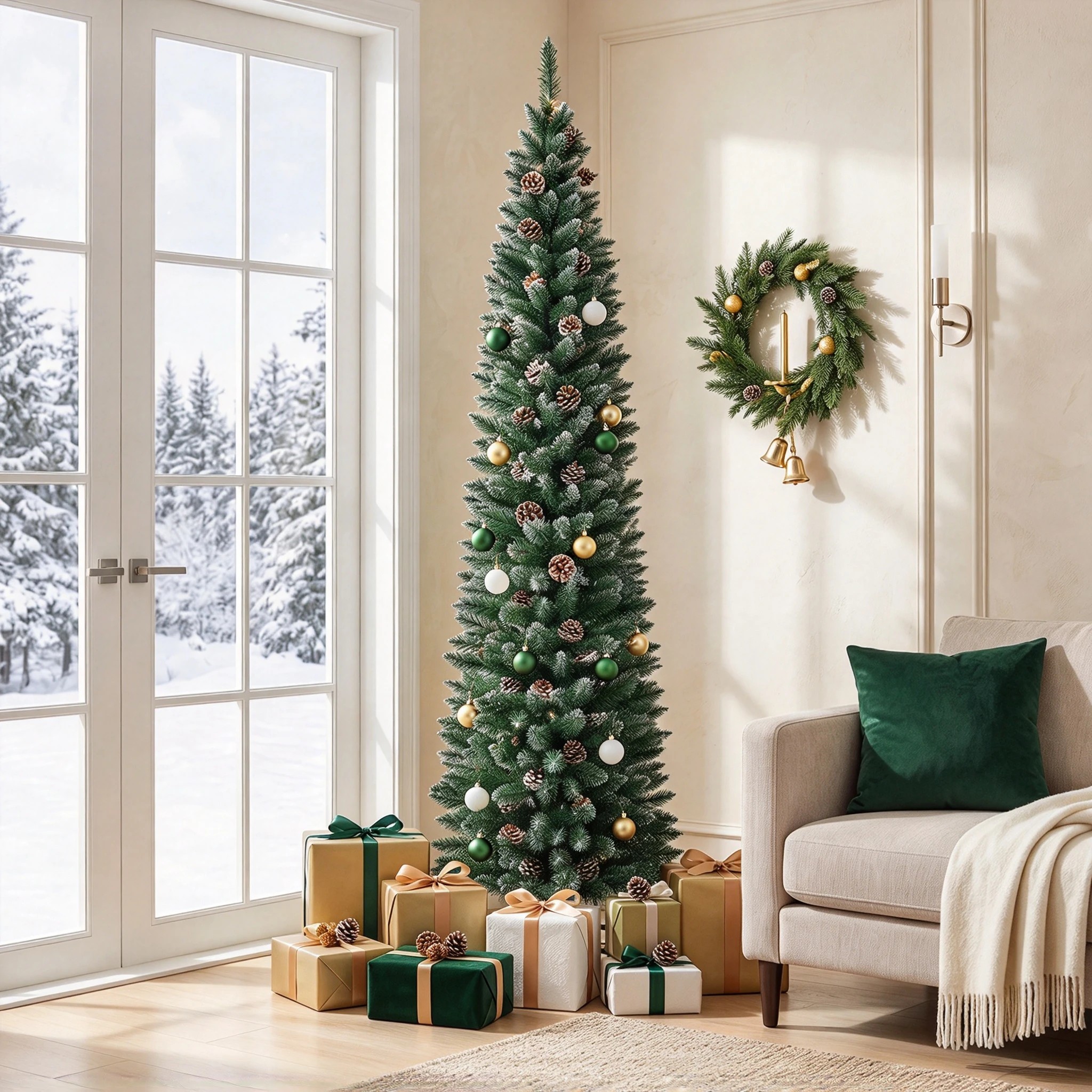 4 Costway 2.1M/7FT Artificial Christmas Tree w/41 Pine Cones Pencil Xmas Tree, 4 of 8