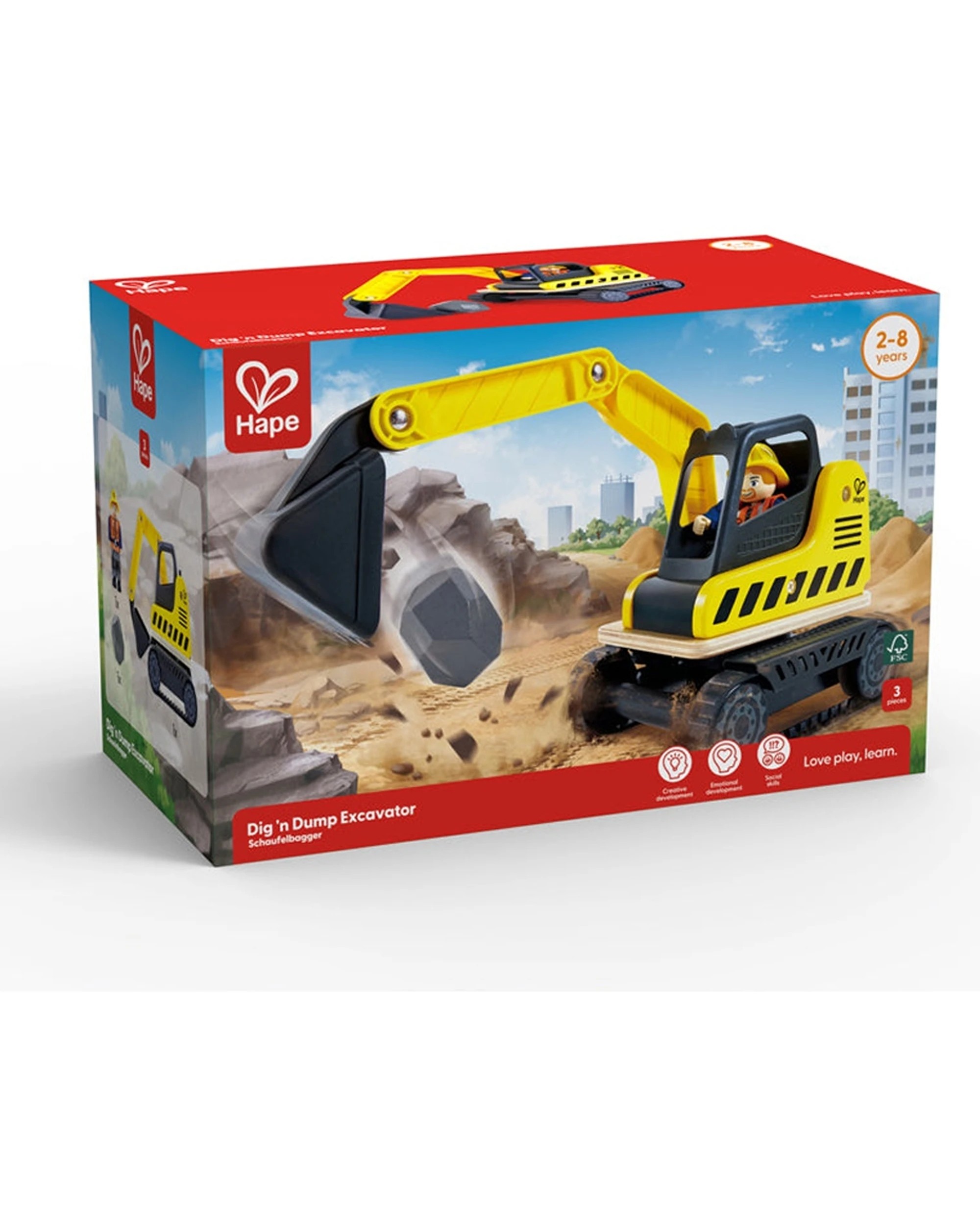 2 Hape Dig N Dump Excavator Rugged Construction Toy Kids 2y Durable Plastic Playset 26cm - Multi, 2 of 5