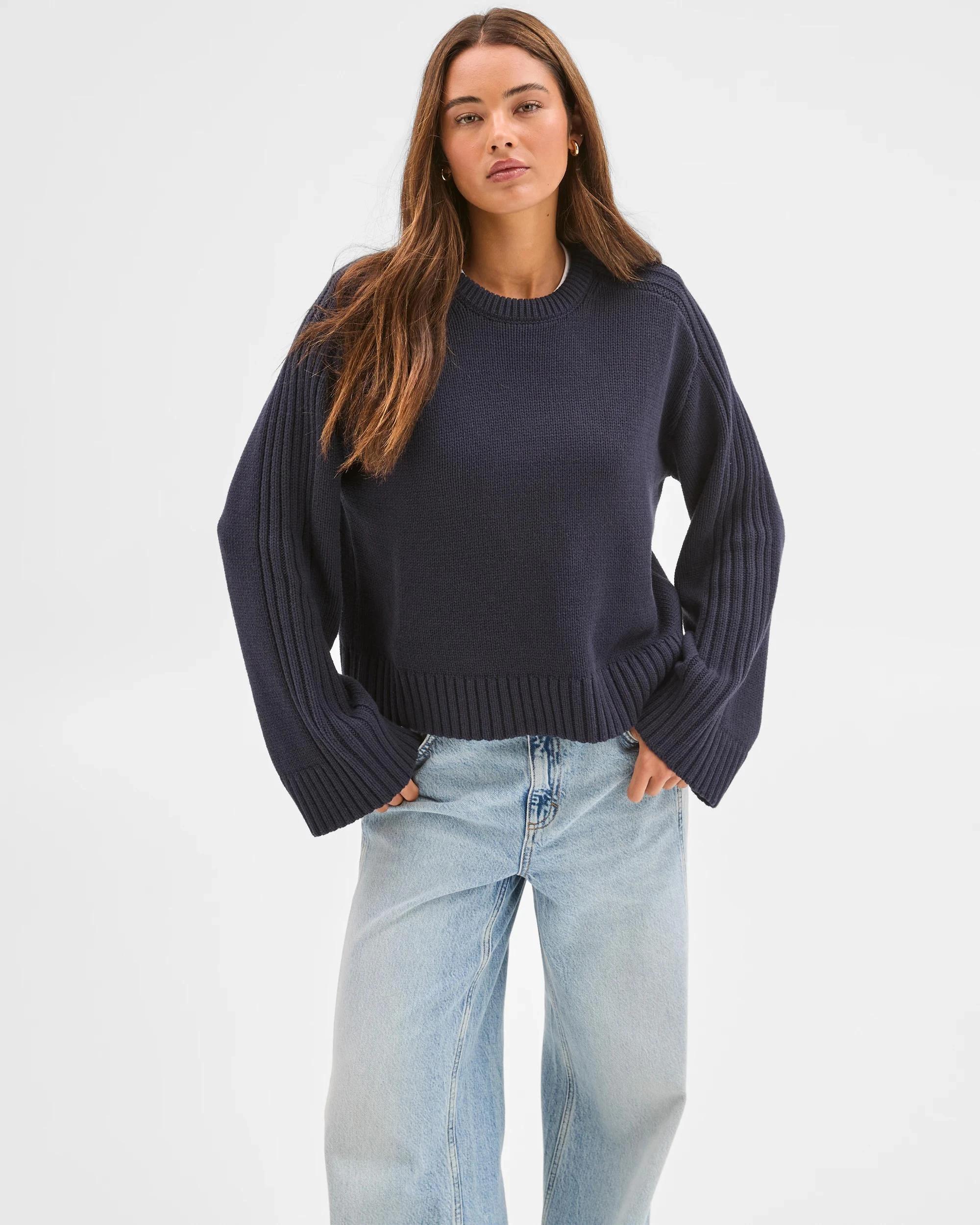 4 Lily Loves Australian Cotton Blend Crew Neck Knit Jumper NAVY, 4 of 7