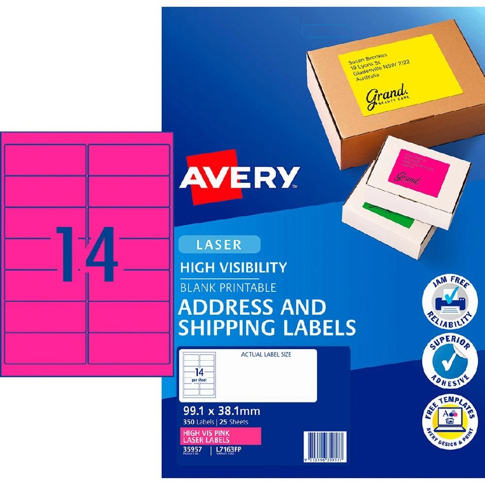 1 Avery 14UP Laser Signalling Labels Fluoro Pink 25 Sheets, 1 of 4