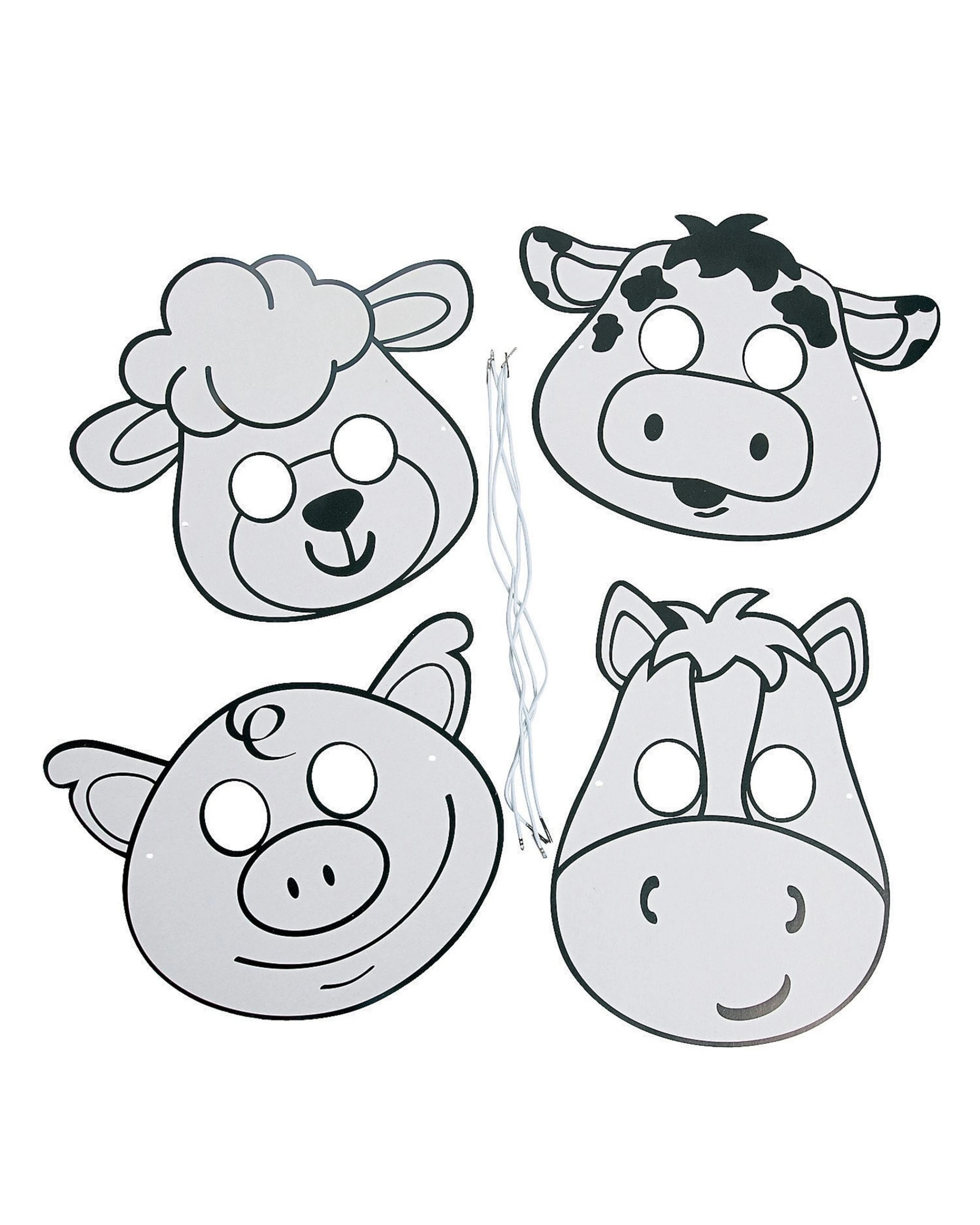 1 Partyrama Farm Animal Colour Your Own Masks Pack of 12, 1 of 4