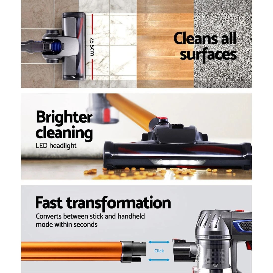 4 Devanti Stick Vacuum Cleaner Bagless Cordless 150W
 - gold, 4 of 5