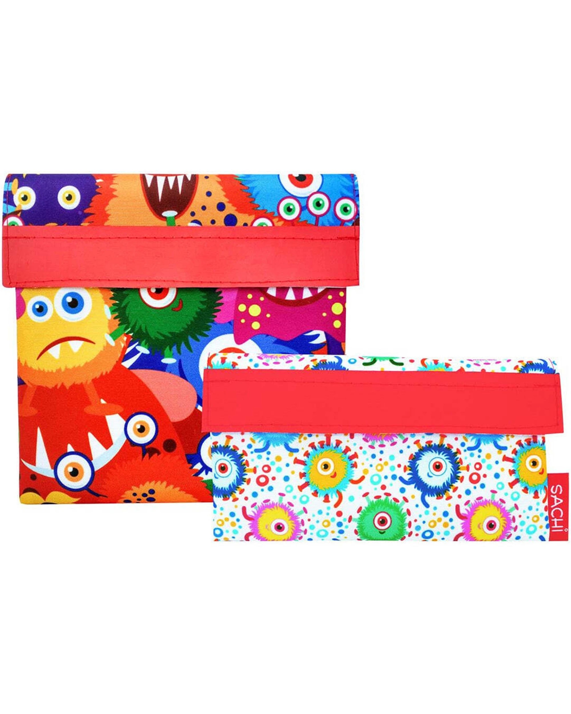 1 Sachi Kids Reusable Food Lunch Pocket Set 2pc Eco Friendly Monster Design - Multi, 1 of 1