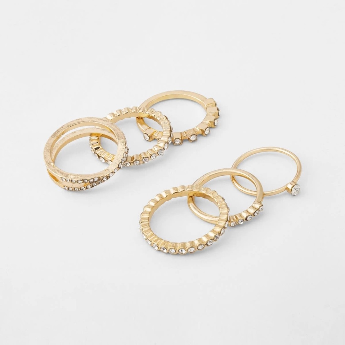 2 6 Pack Diamante Stack Rings - Gold Tone, 2 of 5