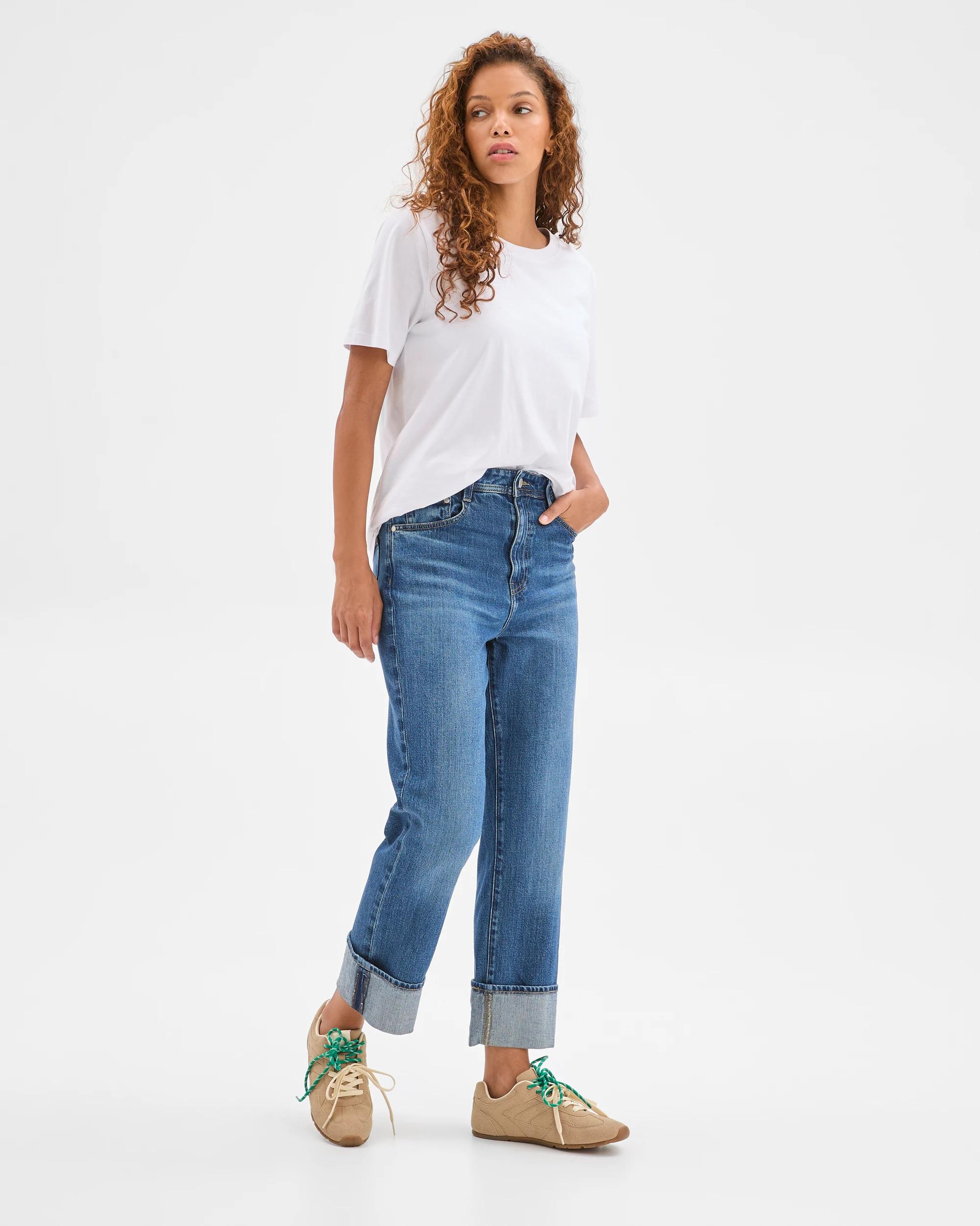 3 Target Denim Straight Leg 90's Turn Up Denim Jeans DARK WORN, 3 of 7