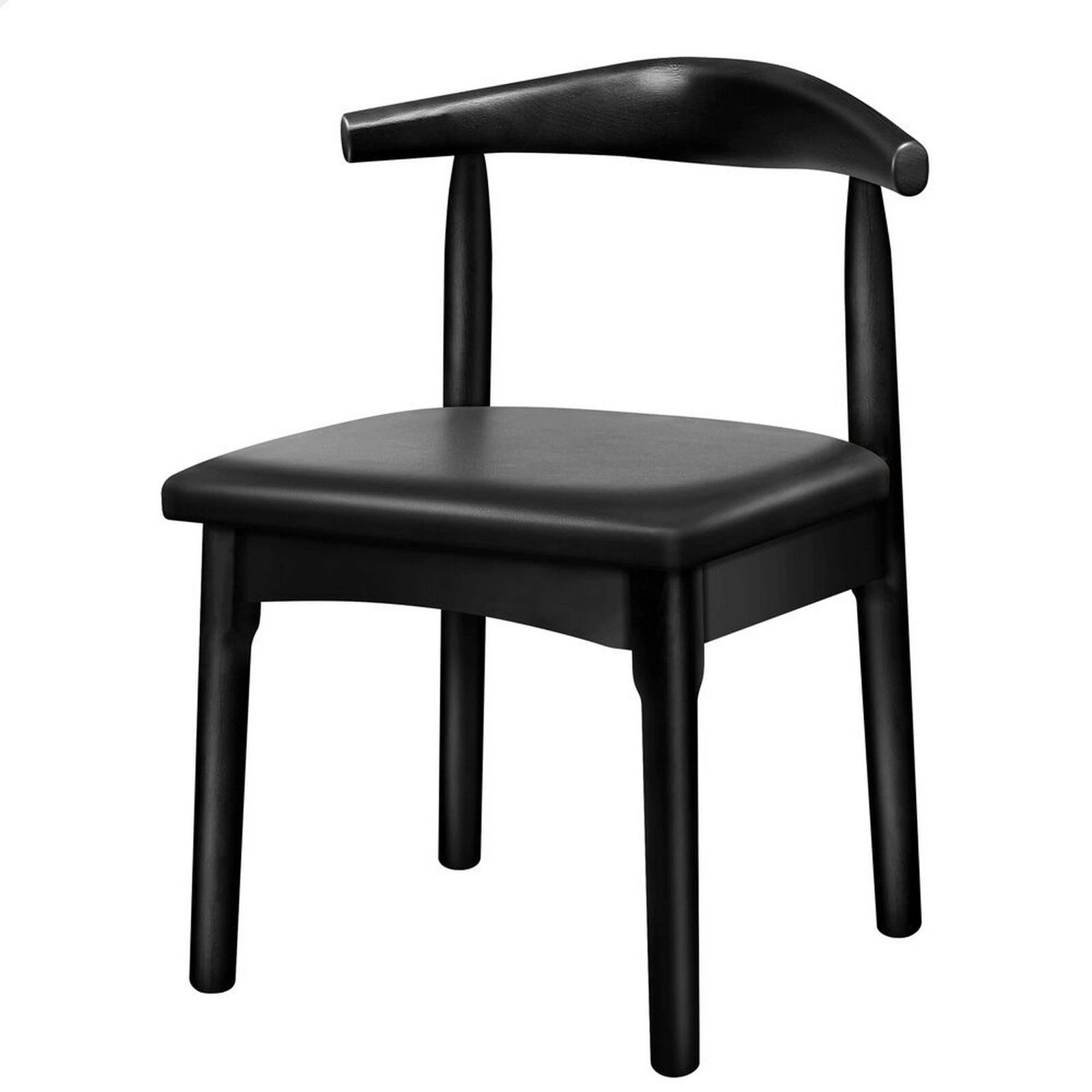 1 Alfordson 1x Dining Chair Kitchen Lounge Cafe Retro Wood PU Leather Seat - Black, 1 of 10