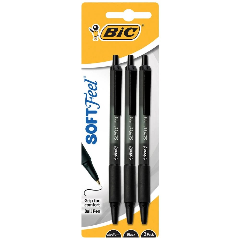 1 BIC SoftFeel Retractable Ballpoint Pens Black 3 Pack, 1 of 5