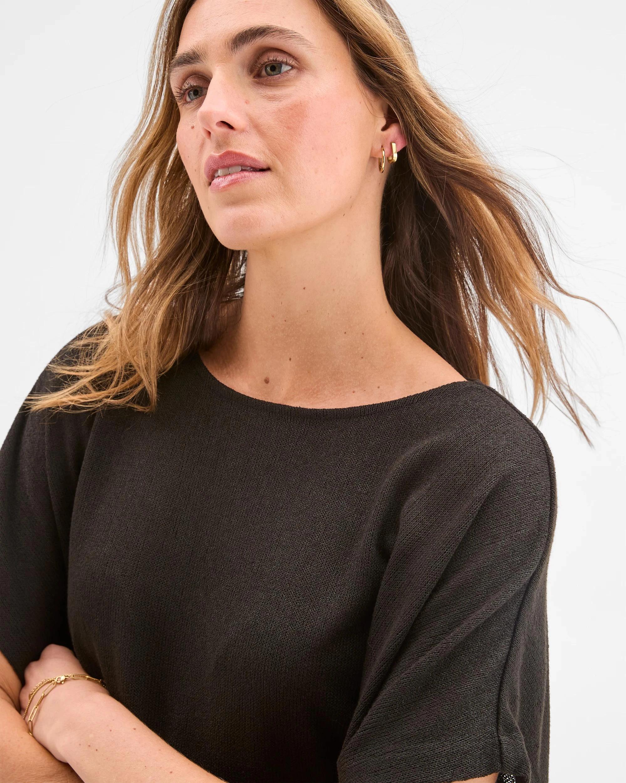 5 Target Woman Short Sleeve Textured Top BLACK, 5 of 6