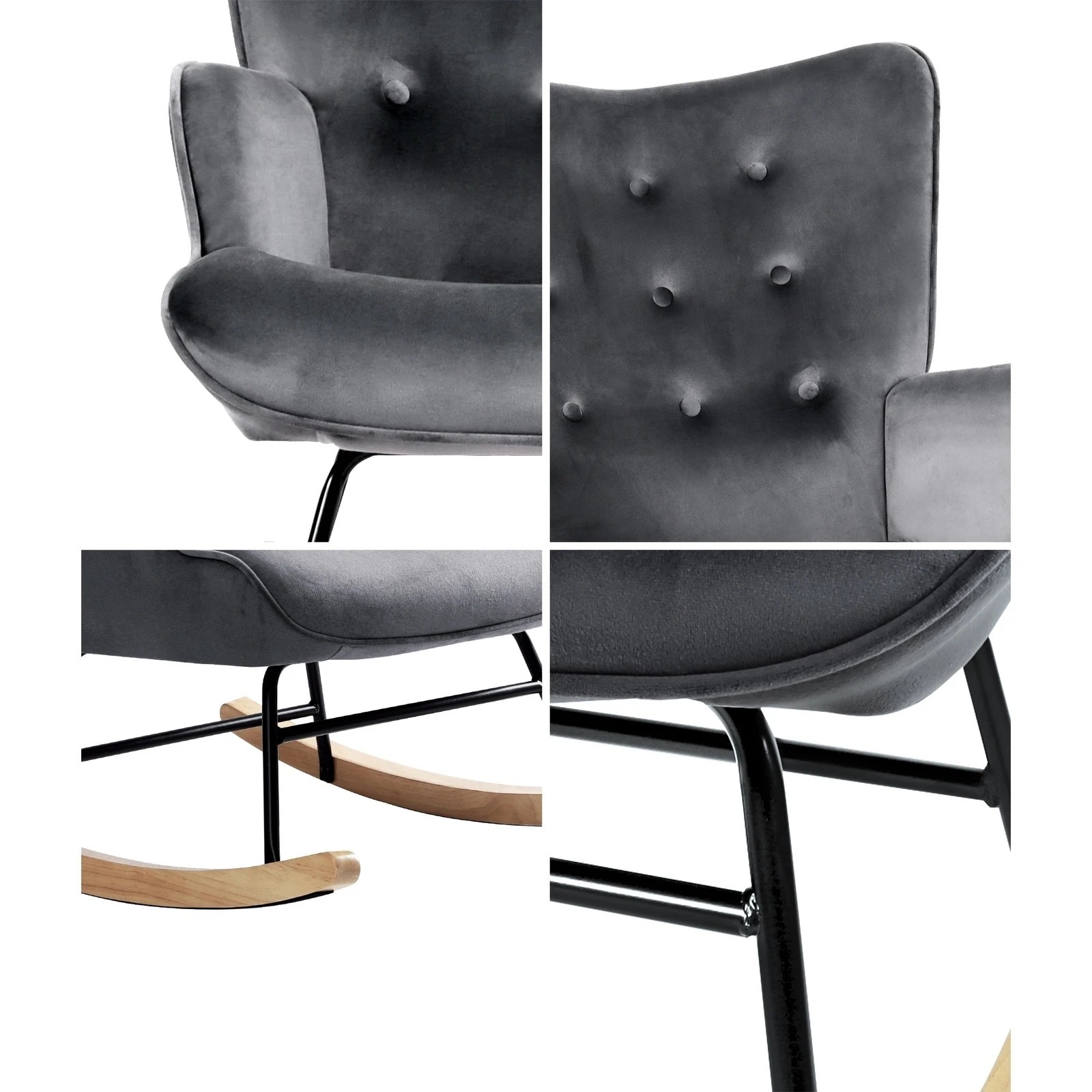 4 Oikiture Rocking Chair Nursing Armchair Velvet Accent Chairs Upholstered
 - Grey, 4 of 10