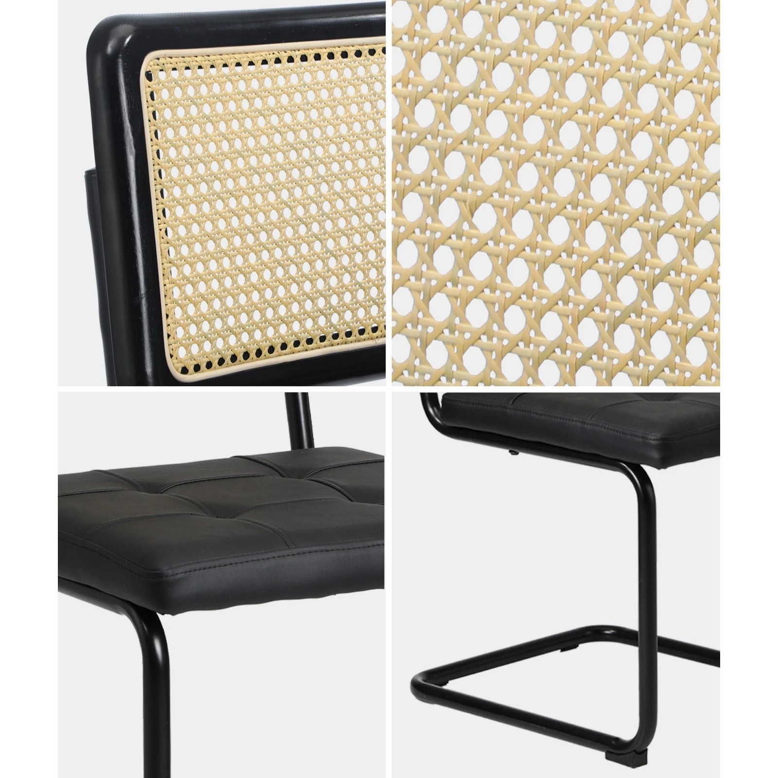 4 Oikiture 4x Rattan Dining Chair Cesca Replica Cantilever PU Leather Padded - Black, 4 of 9