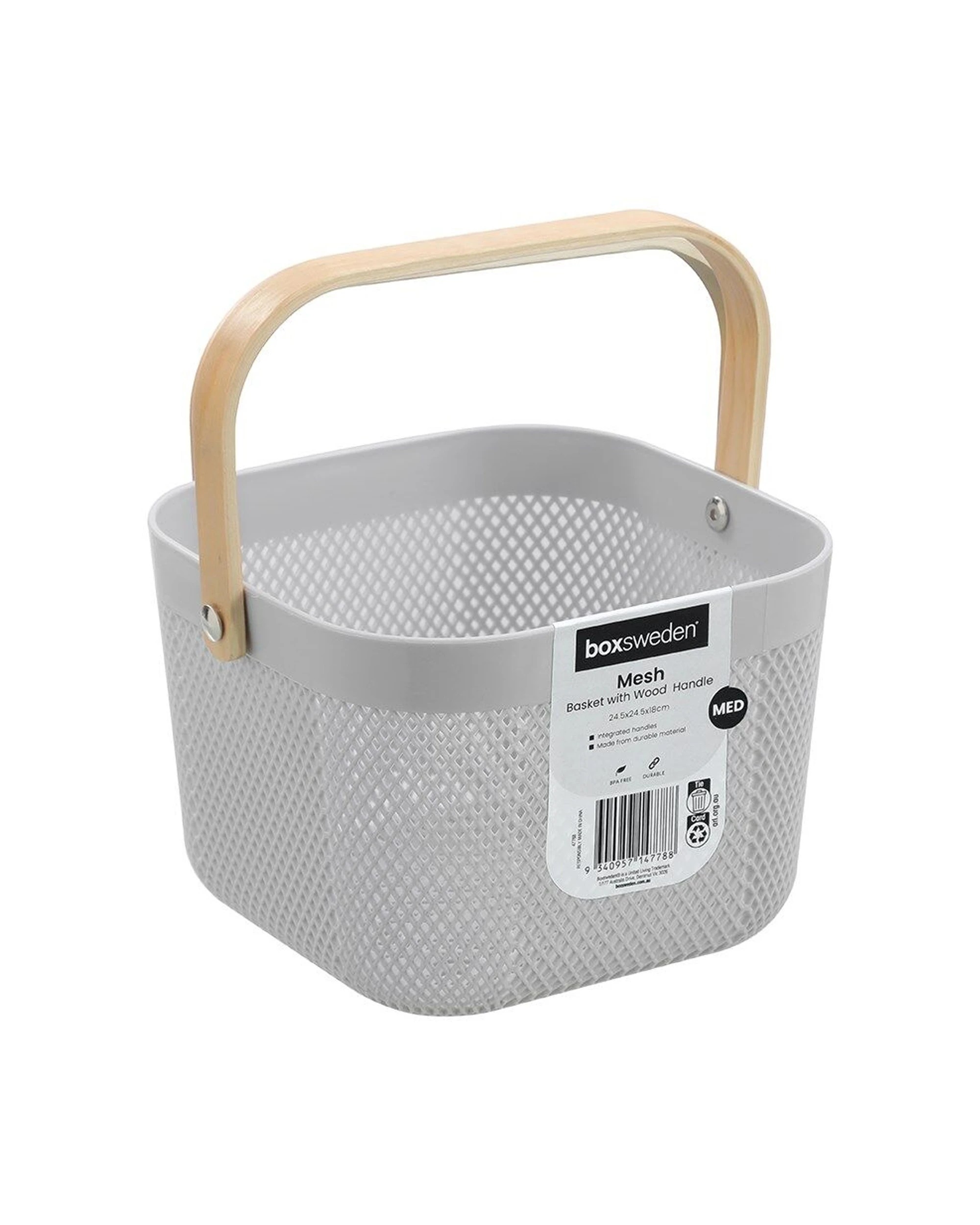 3 Boxsweden Mesh Plastic Basket Wood Handle Medium 24.5x24.5x18cm - Multi, 3 of 7