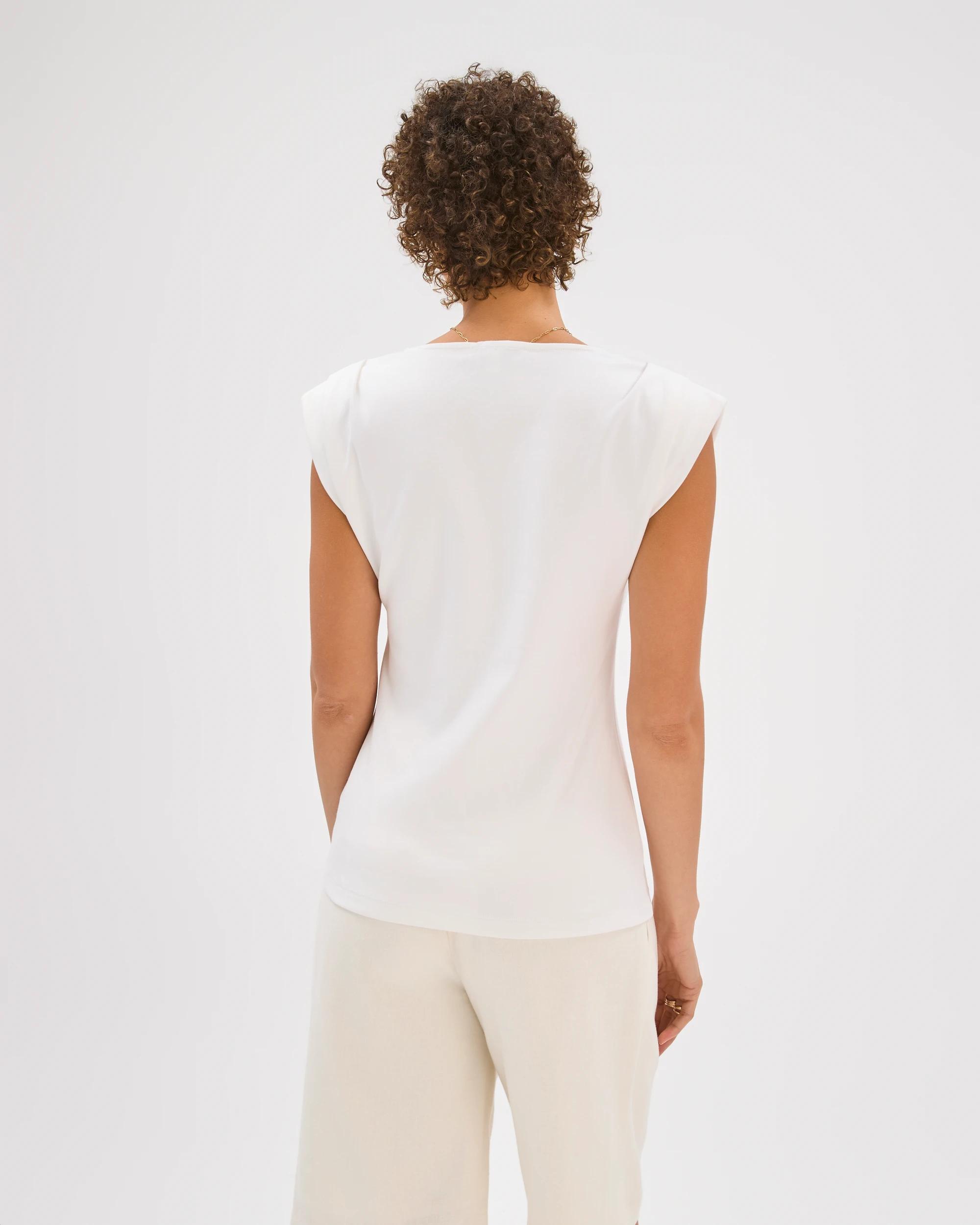 6 Preview Australian Cotton Sleeveless Shoulder Pad Tuck Detail Top CLOUD DANCER, 6 of 6
