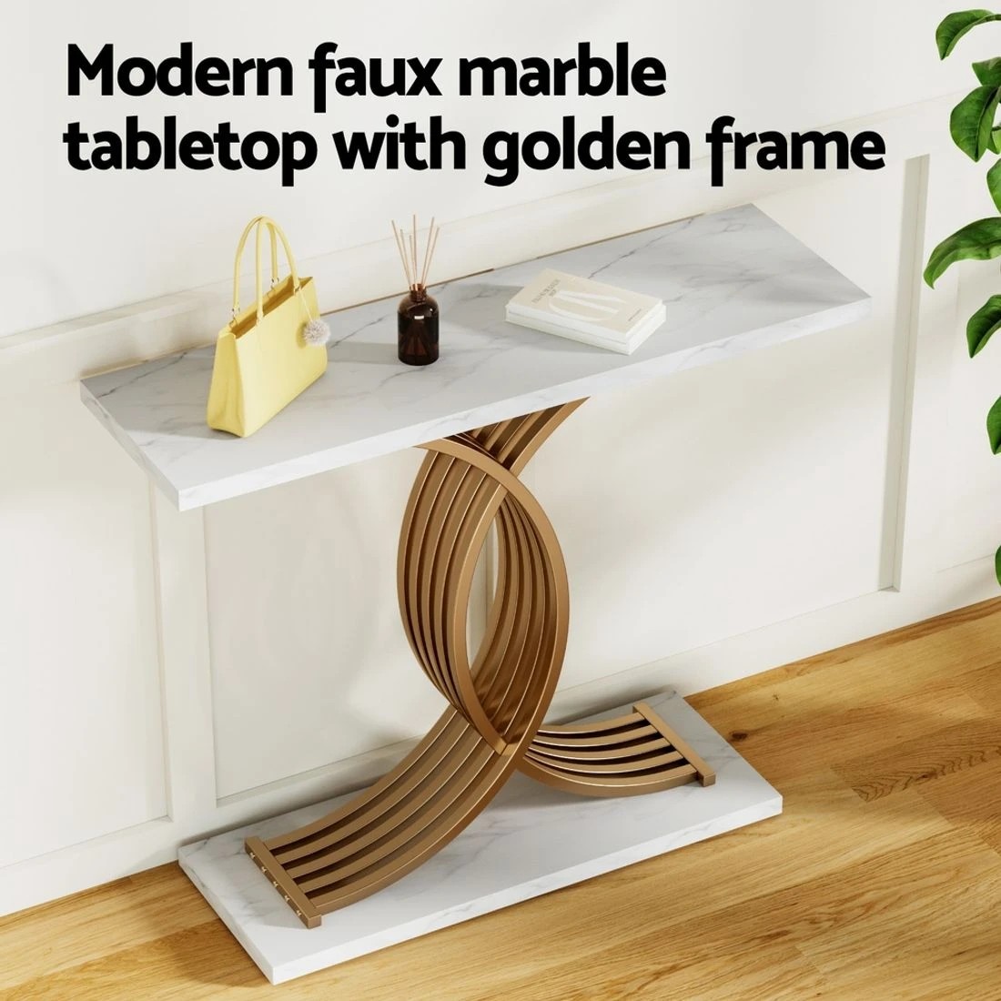 6 Artiss Console Table Marble Effect &Gold - White, 6 of 8